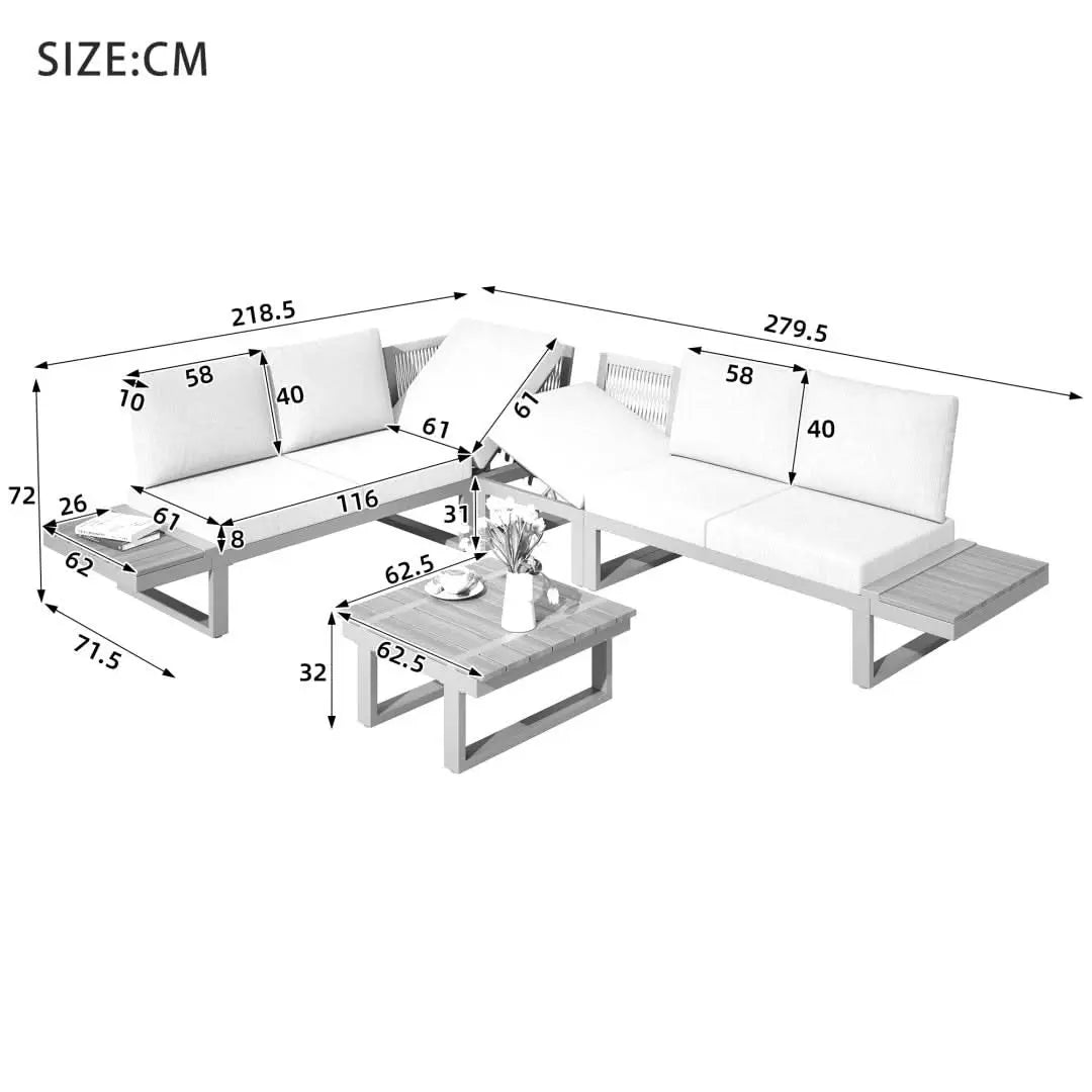 5-6 Seater Garden Lounge Set, Galvanized Iron Frame Outdoor Patio Furniture, 5-Piece Set, Reclining & Adjustable Seating, WPC Tabletop Table Included, Grey Fabric Gray Frame Haslam Living