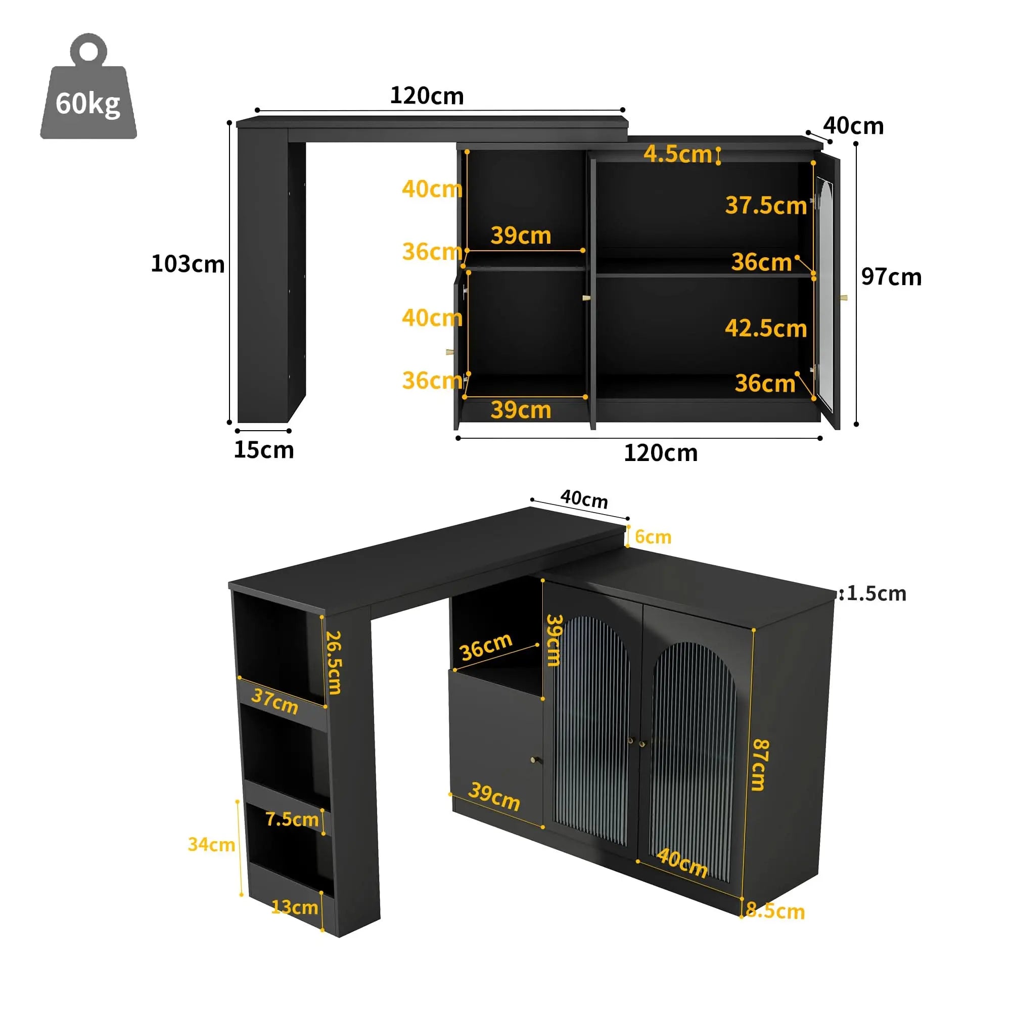 360 Rotating Bar Table Main Body, Modern And Simple Black Rotating Dining And Bar Cabinet, Multifunctional Storage Cabinet With Glass Door Haslam Living
