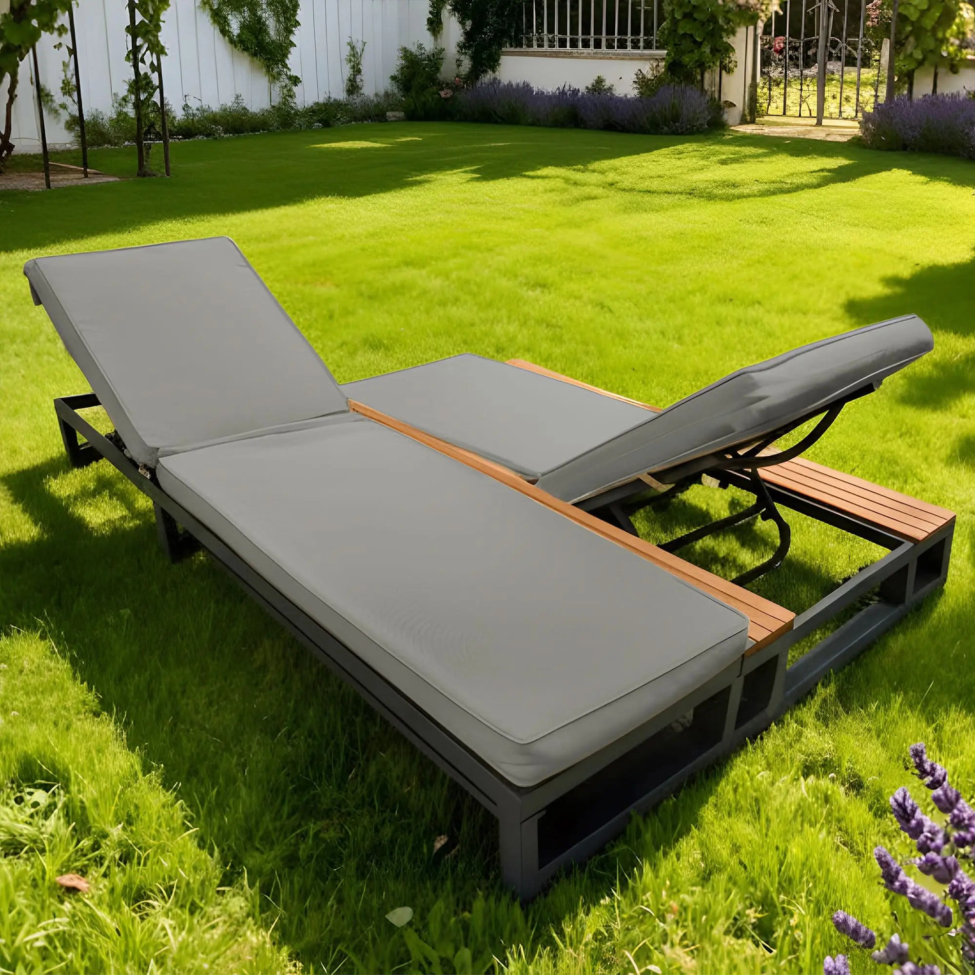 Outdoor Patio Daybed, Outdoor Lounger, Multifunctional Waterproof Sofa Bed, Sun Lounger For Patio, Adjustable Backrest Angle, Gray, Double Lounge Bed Haslam Living