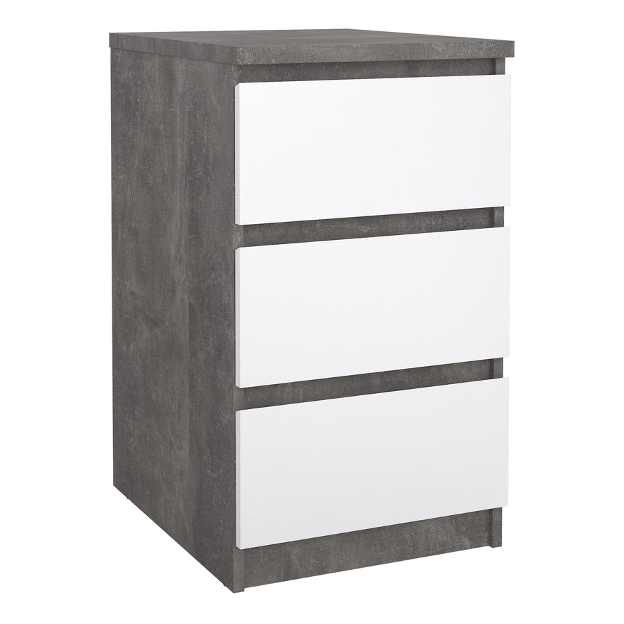 Naia Bedside 3 Drawers in Concrete and White High Gloss