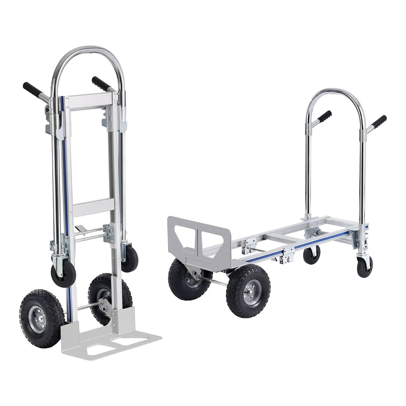 Aluminum Hand Truck, 2 In 1, 362.9 Kg Load Capacity, Heavy Duty Industrial Convertible Folding Hand Truck And Dolly, Utility Cart Converts From Hand Truck To Platform Cart With Rubber Wheels Haslam Living