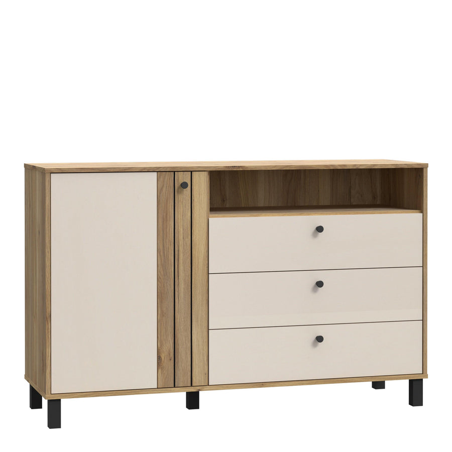 Grafton 1 Door 3 Drawer Chest in Cream and Oak
