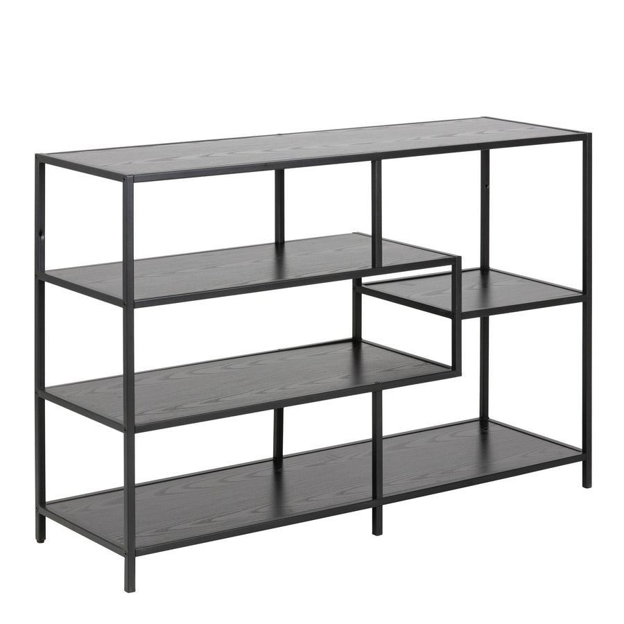 Seaford Wide Black Metal Bookcase with 4 Black Oak Shelves