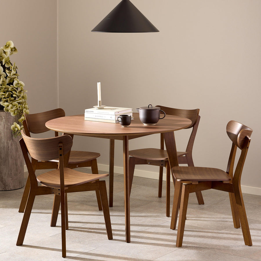 Roxby Round Dining Table in Walnut 120cm includes 4 Roxby Dining Chairs in Walnut