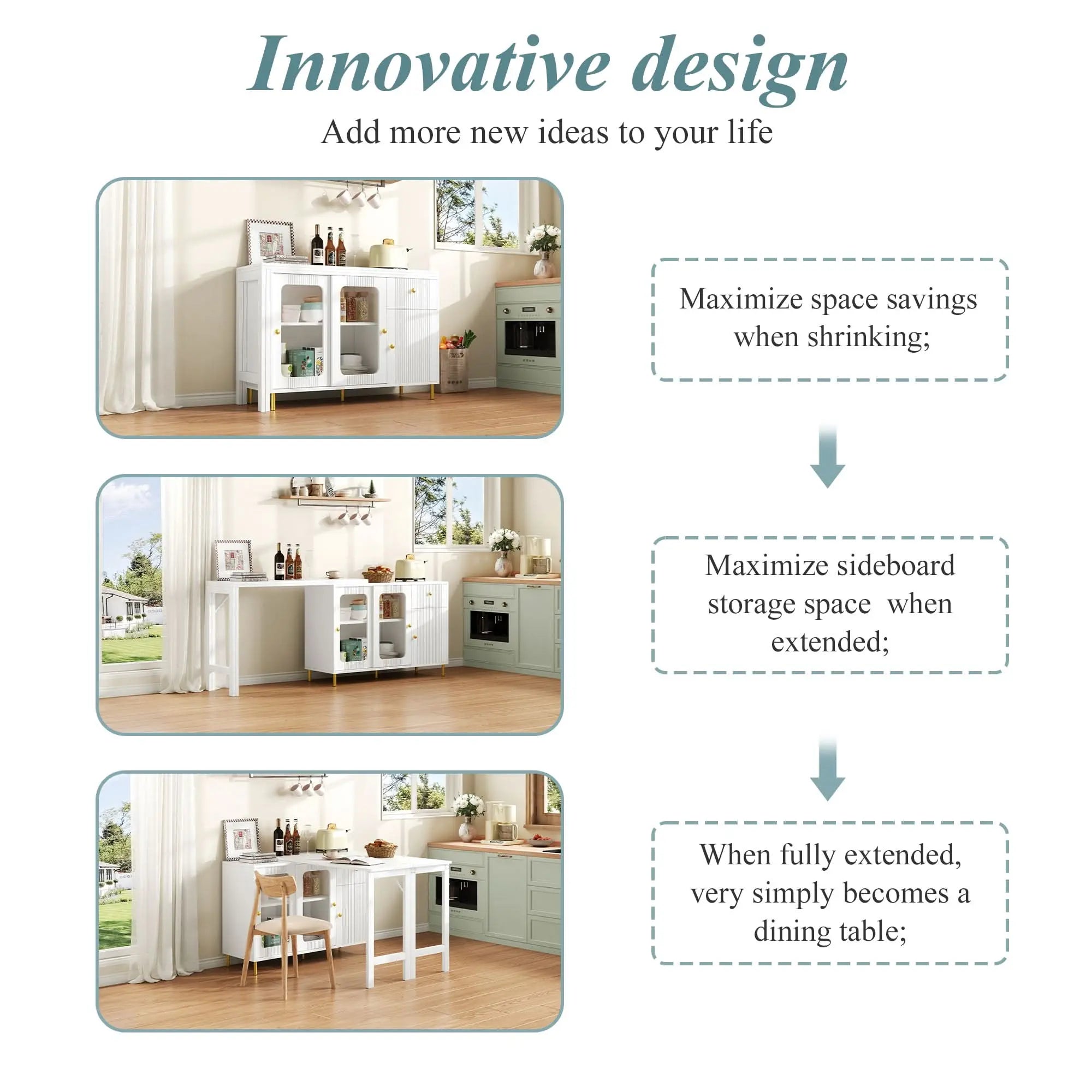 Bar Table,Multifunctional Dining & Bar Cabinet With Rotating Extendable Tabletop , Storage Cabinet With  Glass  Doors,  For Dining Room Kitchen  Living Room Haslam Living