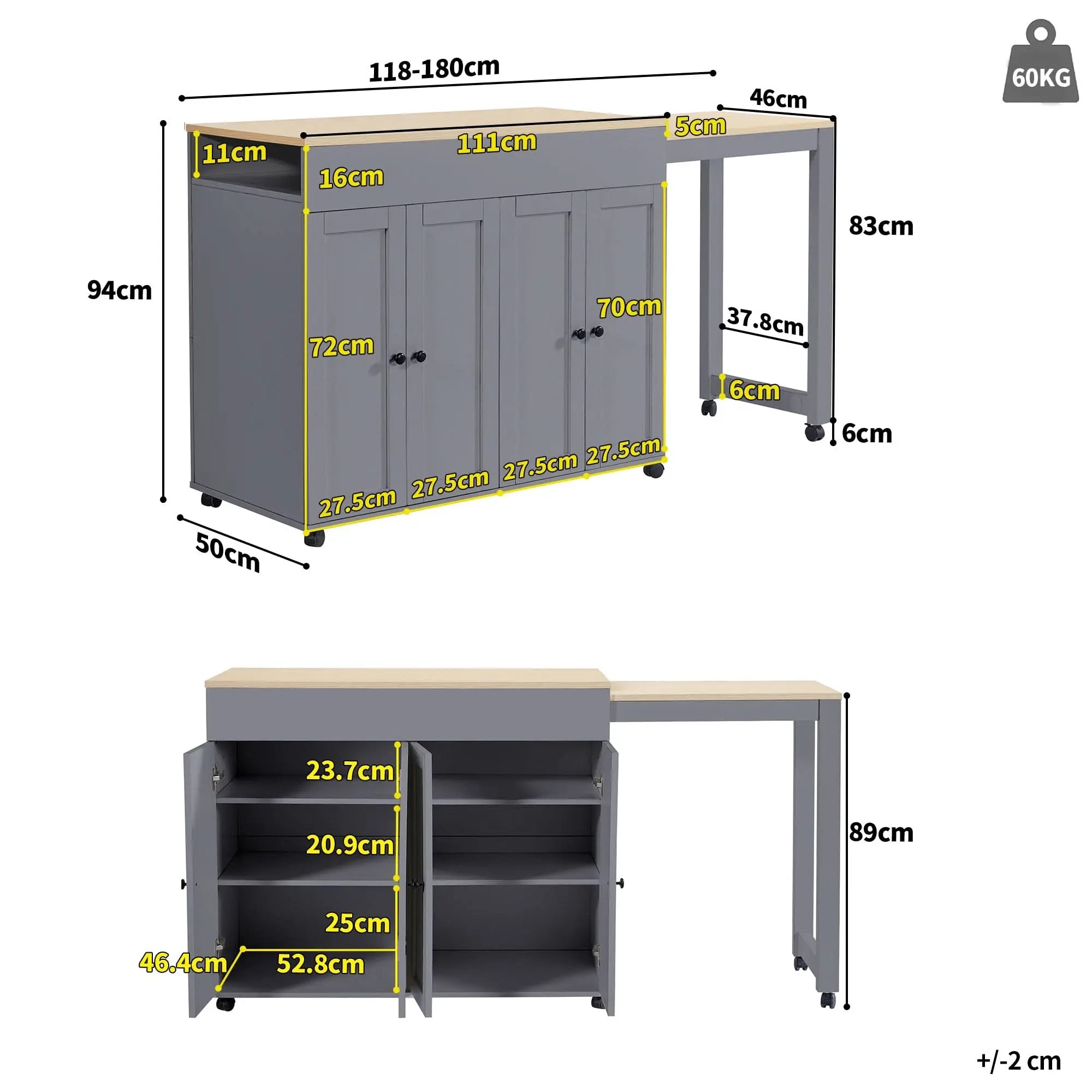 Modern Extendable Bar Table, Extendable Dining Table With Storage, With Six Shelves, Standing Table Bistro Table, For Dining Room, Use As Living Room Room Divider, White Gray Haslam Living