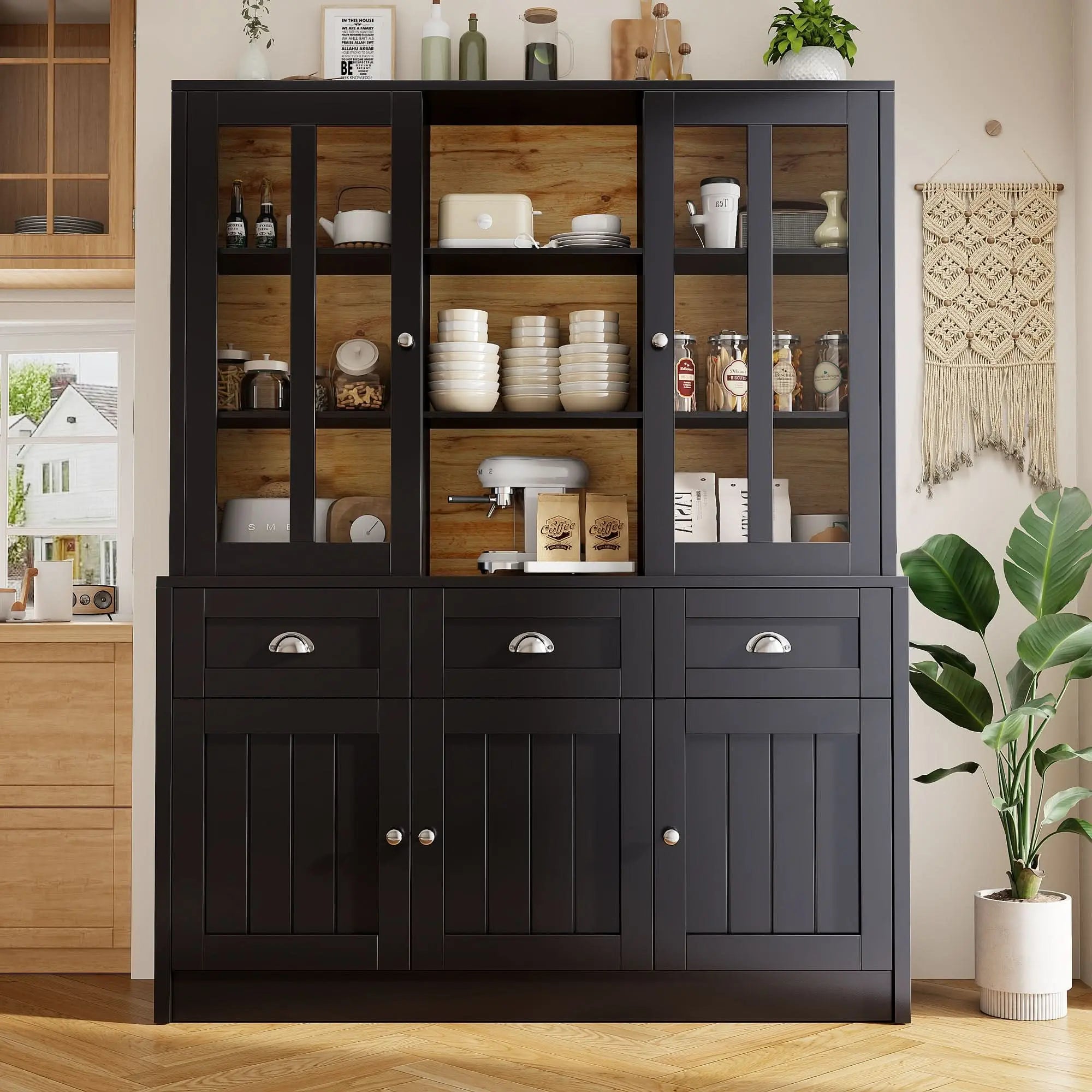 Tall Cabinets For Living Room, Display Cabinet, Kitchen Cabinet, Dining Room Cabinet With Drawers, Modern Minimalist Tall Cabinet, Freestanding Display Cabinet, Black Haslam Living