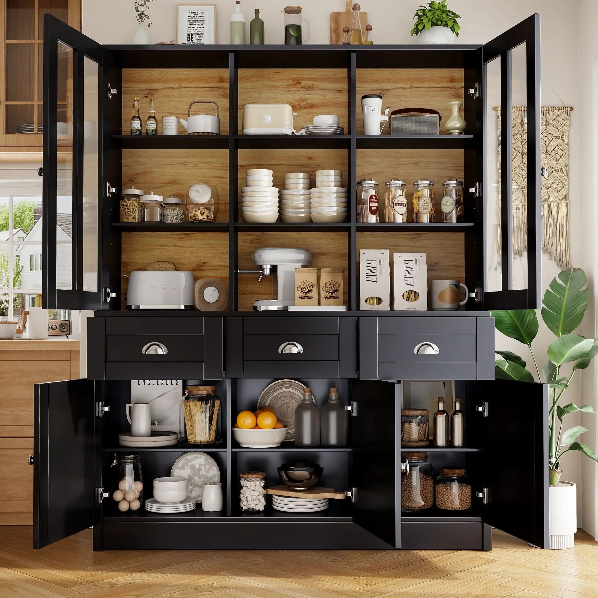 Tall Cabinets For Living Room, Display Cabinet, Kitchen Cabinet, Dining Room Cabinet With Drawers, Modern Minimalist Tall Cabinet, Freestanding Display Cabinet, Black Haslam Living
