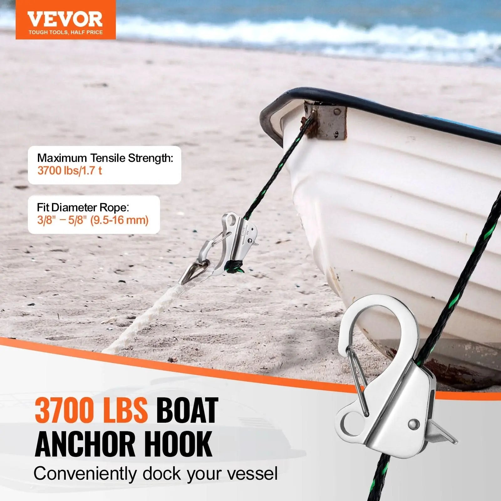 Boat Anchor Hook, 304 Stainless Steel Slide Anchor, Knotless Anchor System With Quick Release, Boat Anchor Hook Clips For 3/8" - 5/8" Boat Anchor Rope, Easy To Use, Holds 3700 LBS Haslam Living