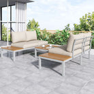 Outdoor Patio & Backyard Furniture Garden Lounge Set For 4 People, Space Saving Thick Quality L-Shaped Corner Sofa With Wooden Table, Beige Haslam Living
