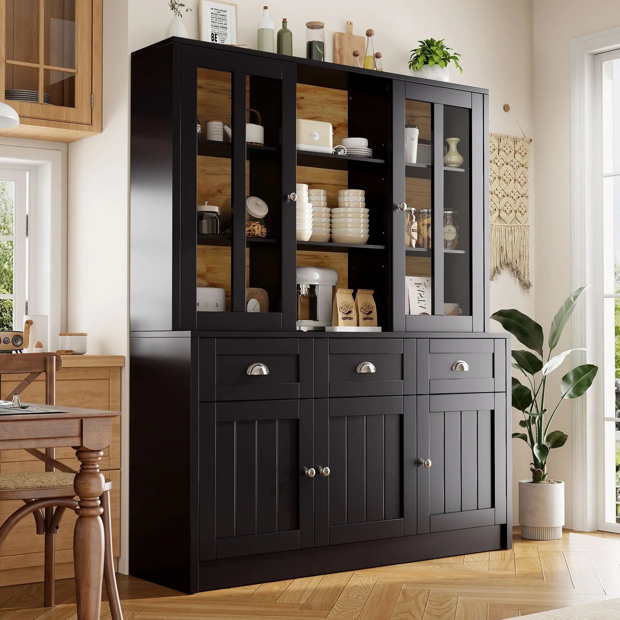 Tall Cabinets For Living Room, Display Cabinet, Kitchen Cabinet, Dining Room Cabinet With Drawers, Modern Minimalist Tall Cabinet, Freestanding Display Cabinet, Black Haslam Living