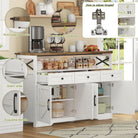 Sideboard 140cm With Storage, Coffee Bar Cabinet With 3 Drawers, Farmhouse Style  With Doors, Cabinets With Shelves, Suitable For Kitchen, Living Room, Hallway, Rustic White Brown Style Haslam Living