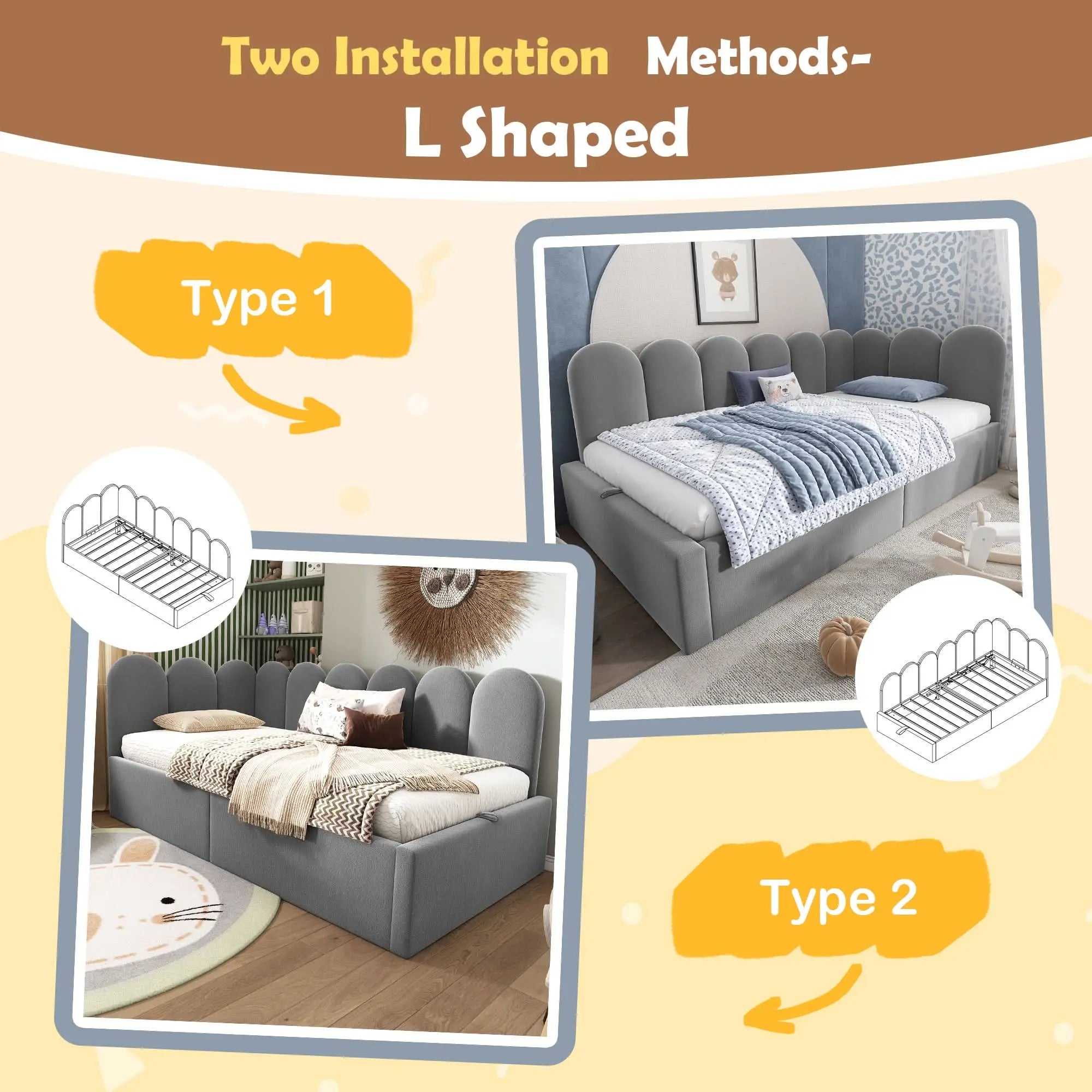 Upholstered Bed Daybed With Storage, 3FT Single Sofa Bed, Daybed With Hydraulic Storage, Bed Frame With Metal Slatted Frame, Velvet, Grey, No Mattress Haslam Living