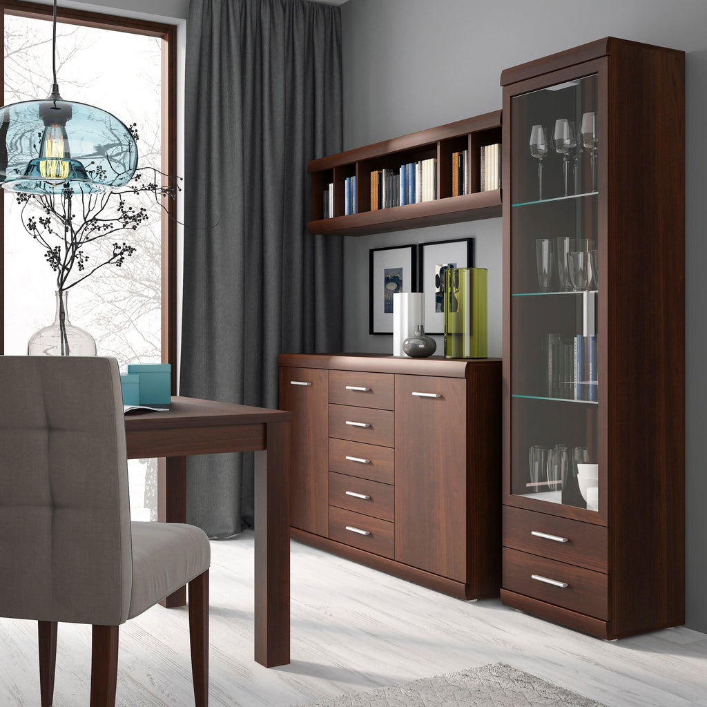 Imperial Tall Glazed 1 Door 2 Drawer Narrow Cabinet in Dark Mahogany Melamine - image 4