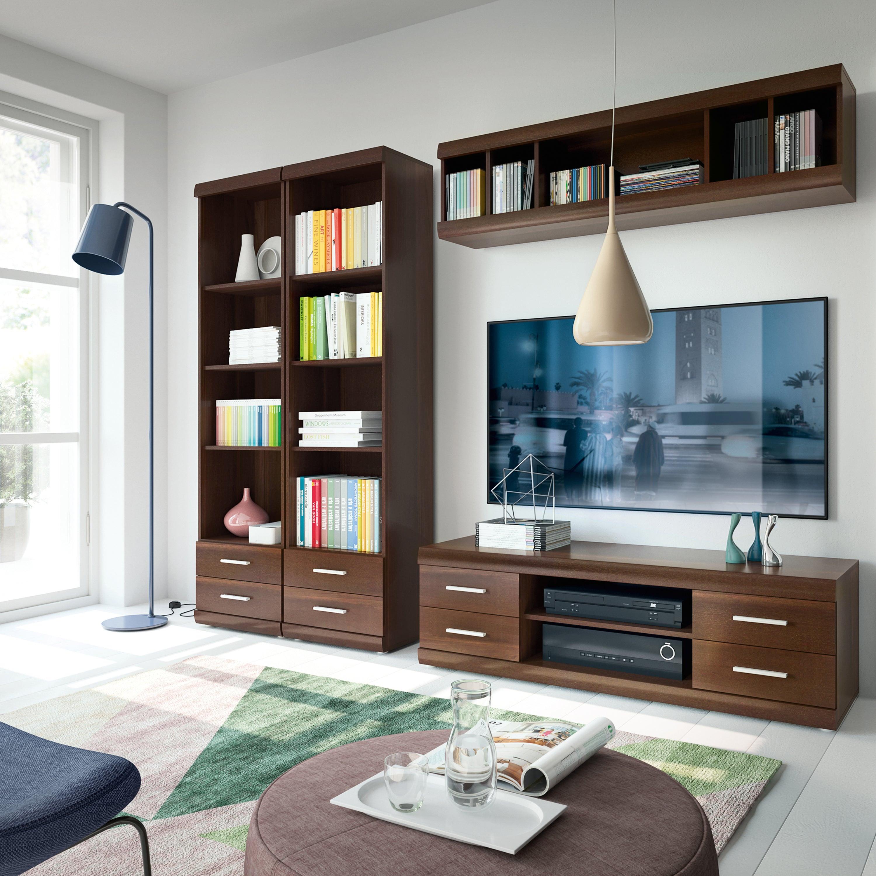 Imperial Tall 2 Drawer Narrow Cabinet with Open Shelving in Dark Mahogany Melamine - image 3