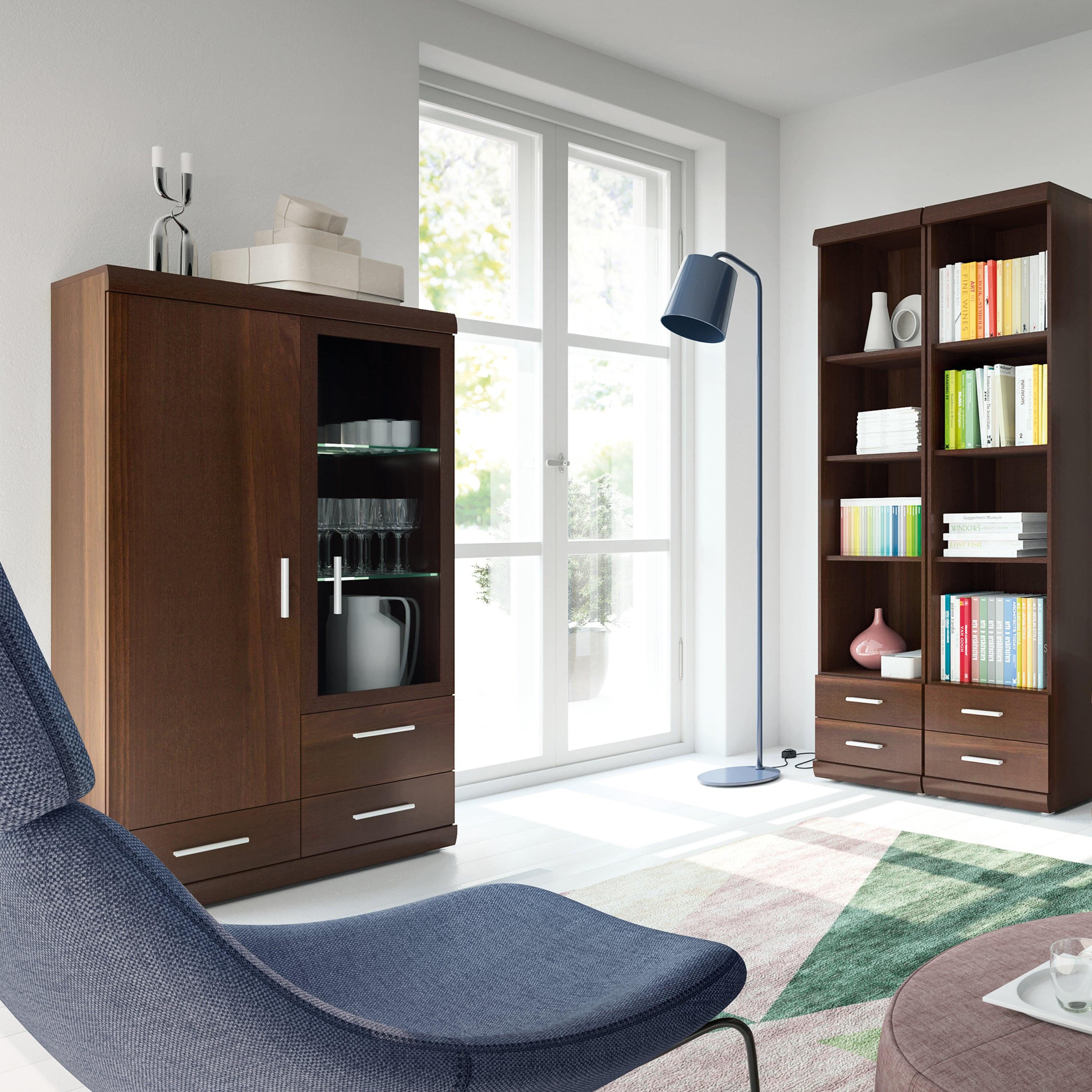 Imperial 2 Door 3 Drawer Glazed Display Cabinet in Dark Mahogany Melamine - image 3