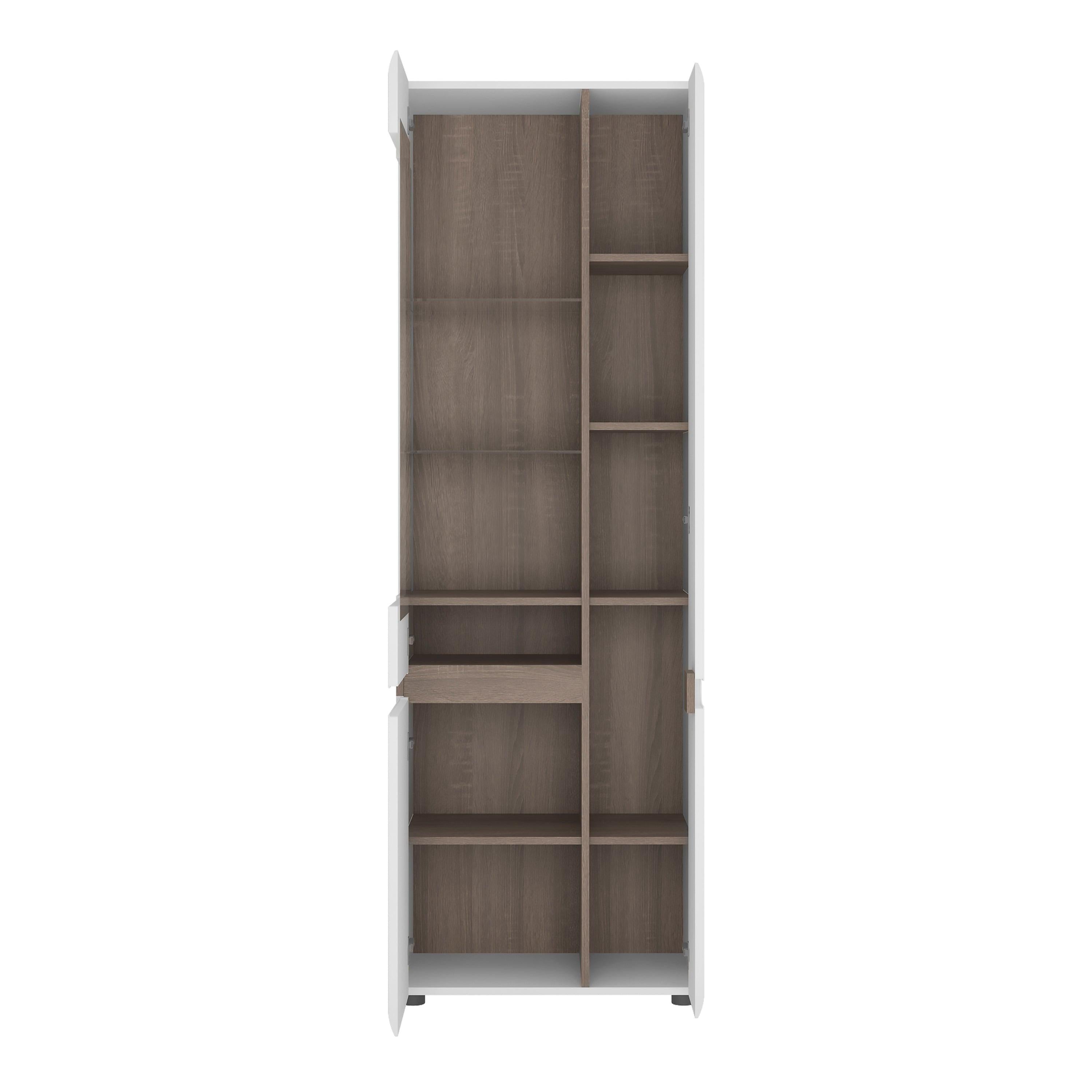 Chelsea Living Tall Glazed Narrow Display Unit (RHD) in White with a Truffle Oak Trim - image 2