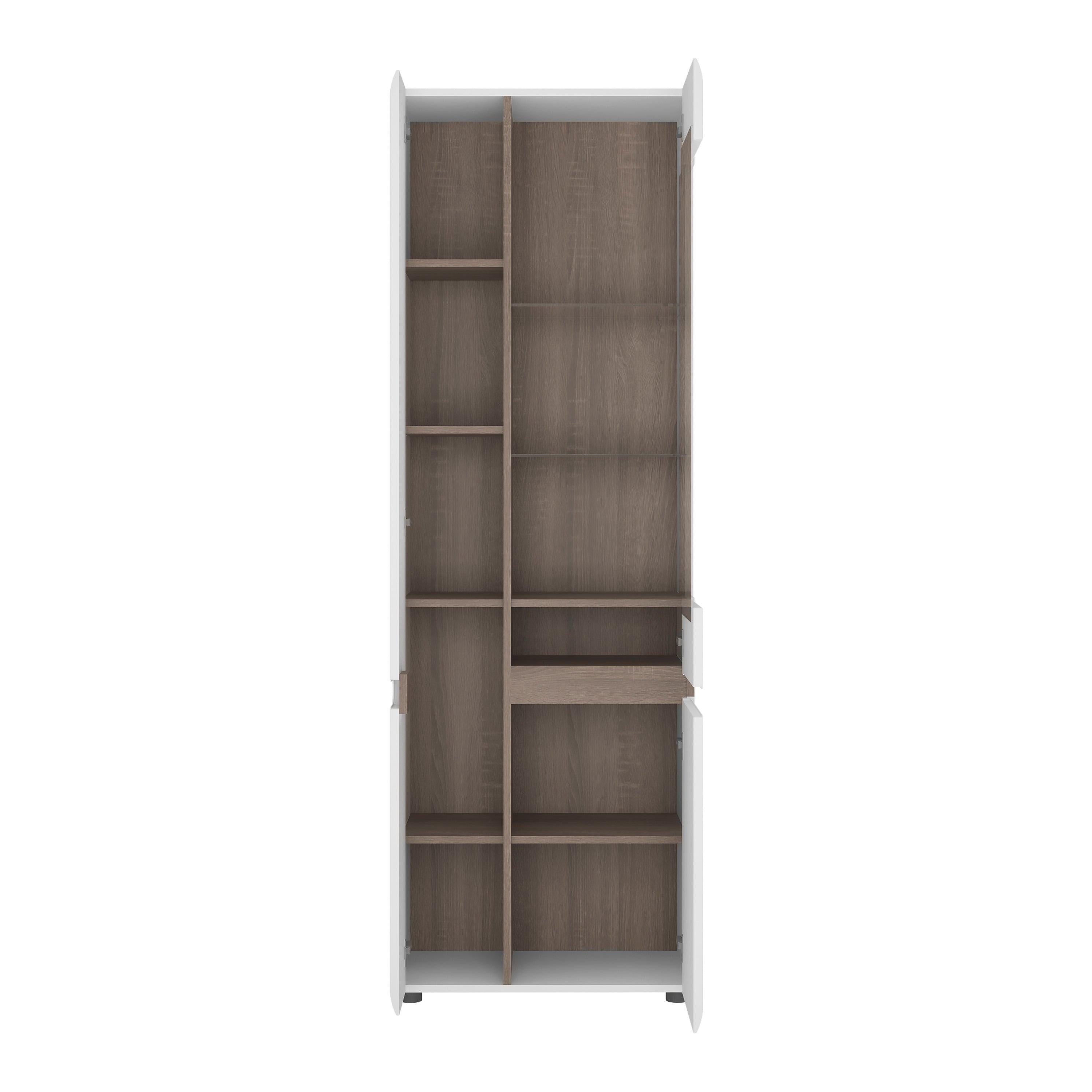Chelsea Living Tall Glazed Narrow Display Unit (LHD) in White with a Truffle Oak Trim - image 2