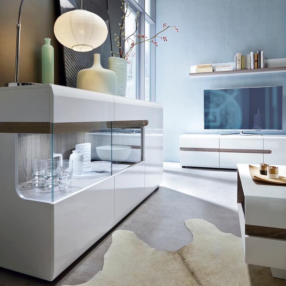 Chelsea Living 3 Door Glazed Sideboard in White with a Truffle Oak Trim - image 3