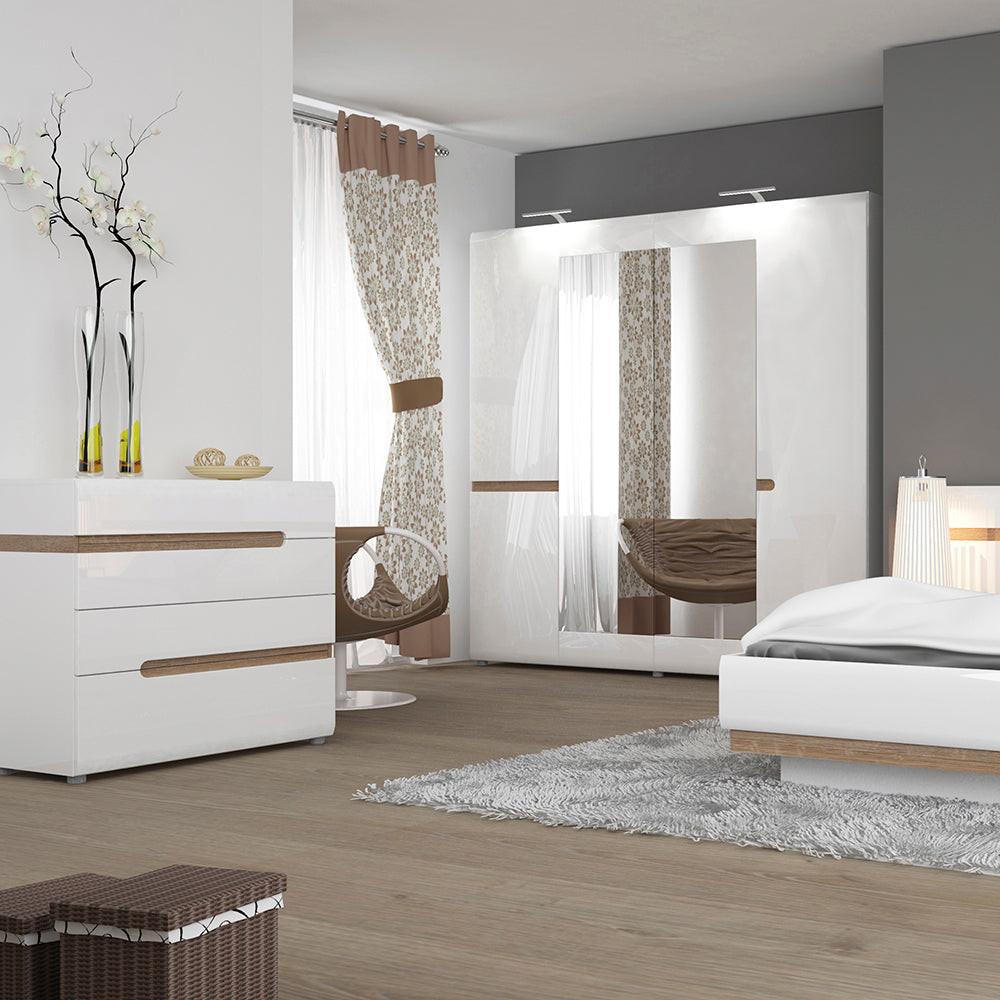 Chelsea Bedroom 4 Drawer Chest in White with a Truffle Oak Trim - image 3