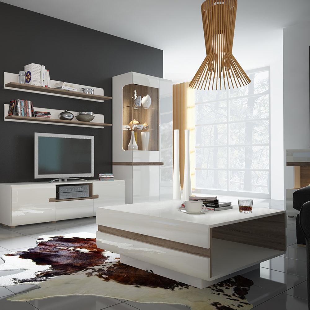 Chelsea Living Small Designer Coffee Table in White with a Truffle Oak Trim - image 3