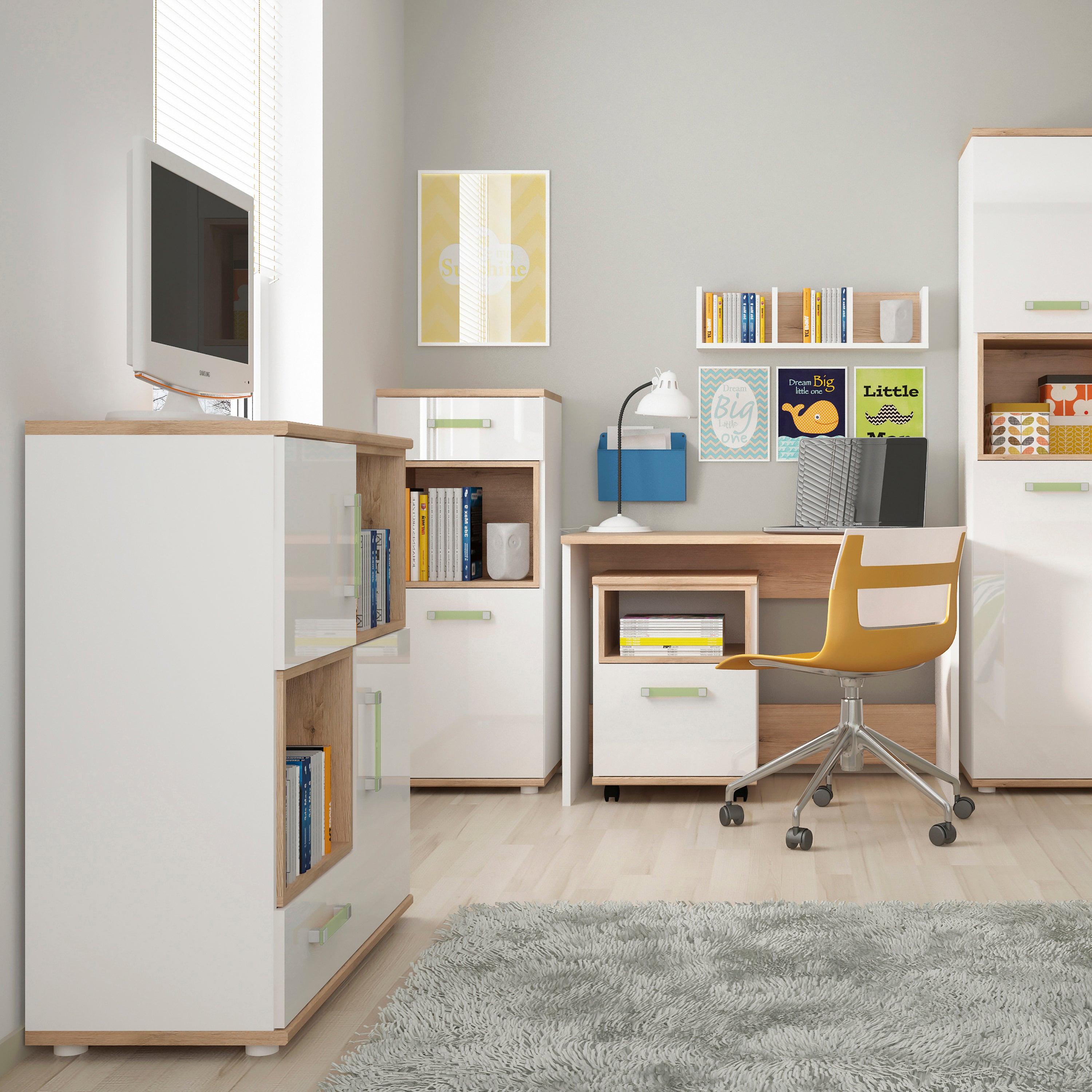 4KIDS 2 Door 1 Drawer Cupboard with 2 Open Shelves with Lemon Handles - image 3