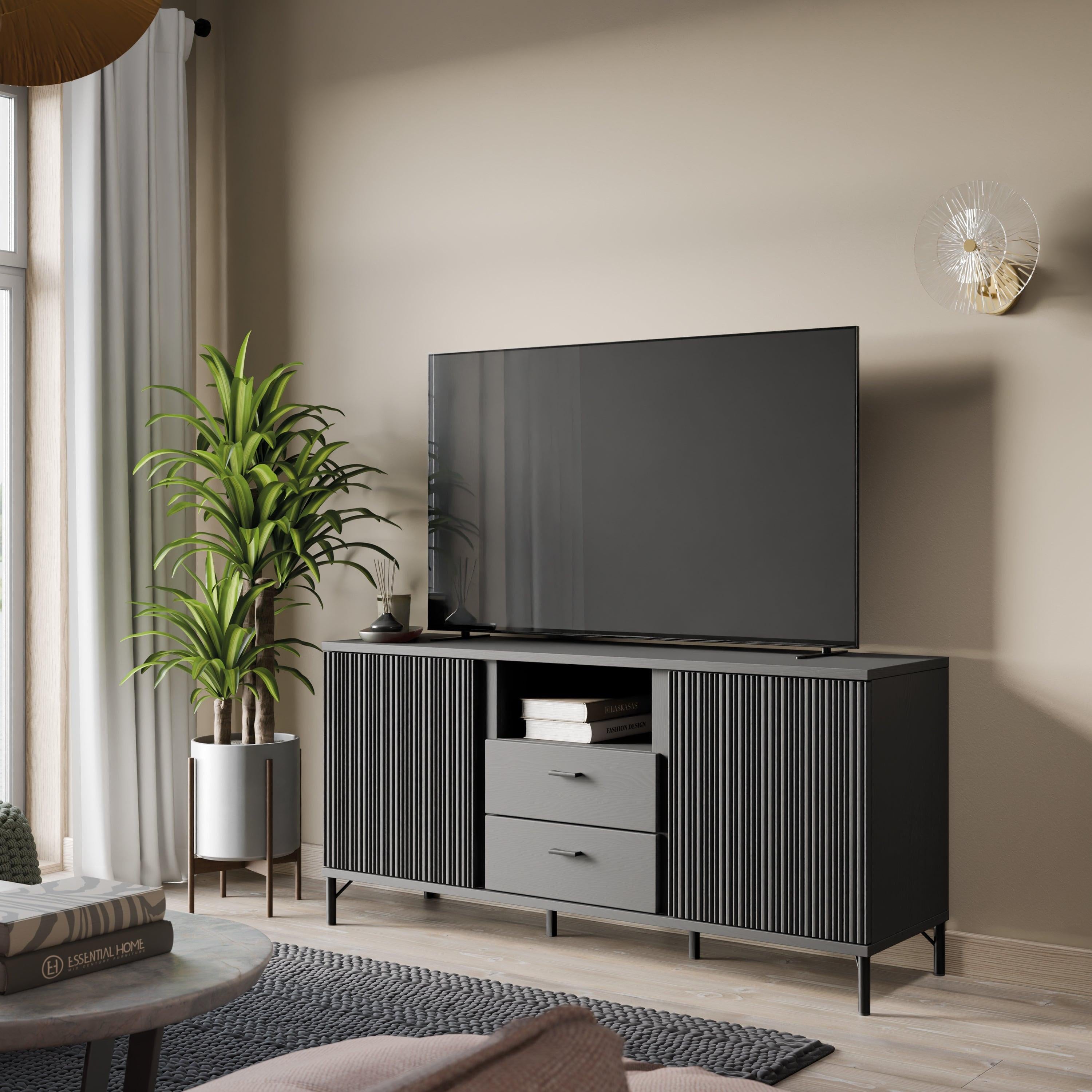 Lusaka TV Cabinet 2 Door 2 Drawer in Black Graphite - image 4