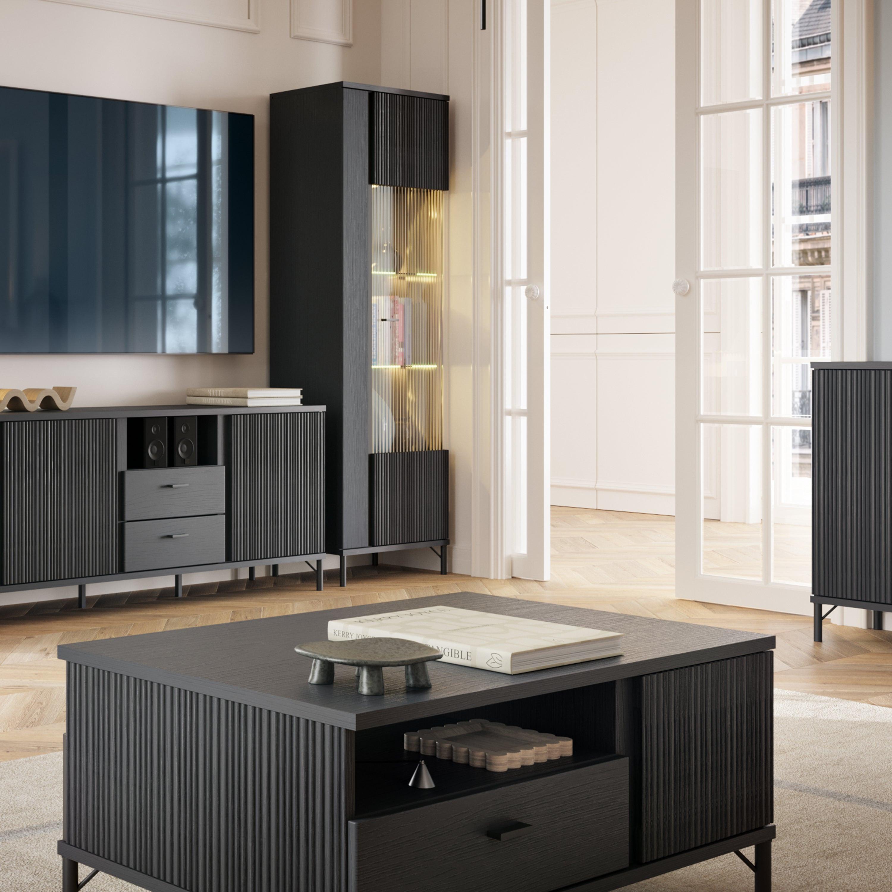 Lusaka TV Cabinet 2 Door 2 Drawer in Black Graphite - image 5
