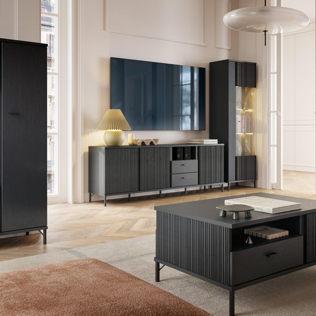 Lusaka TV Cabinet 3 Door 2 Drawer in Black Graphite - image 4