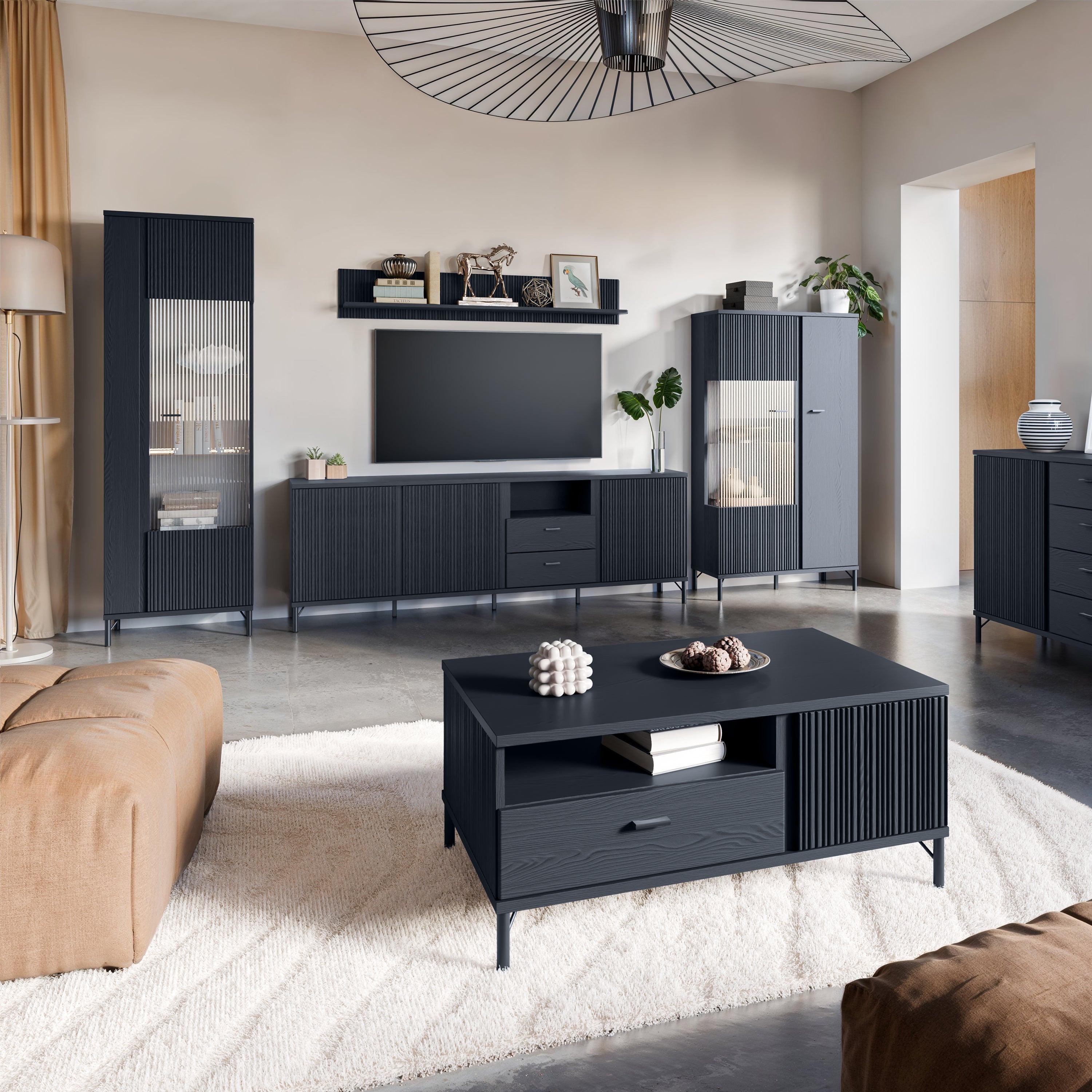 Lusaka TV Cabinet 3 Door 2 Drawer in Black Graphite - image 5