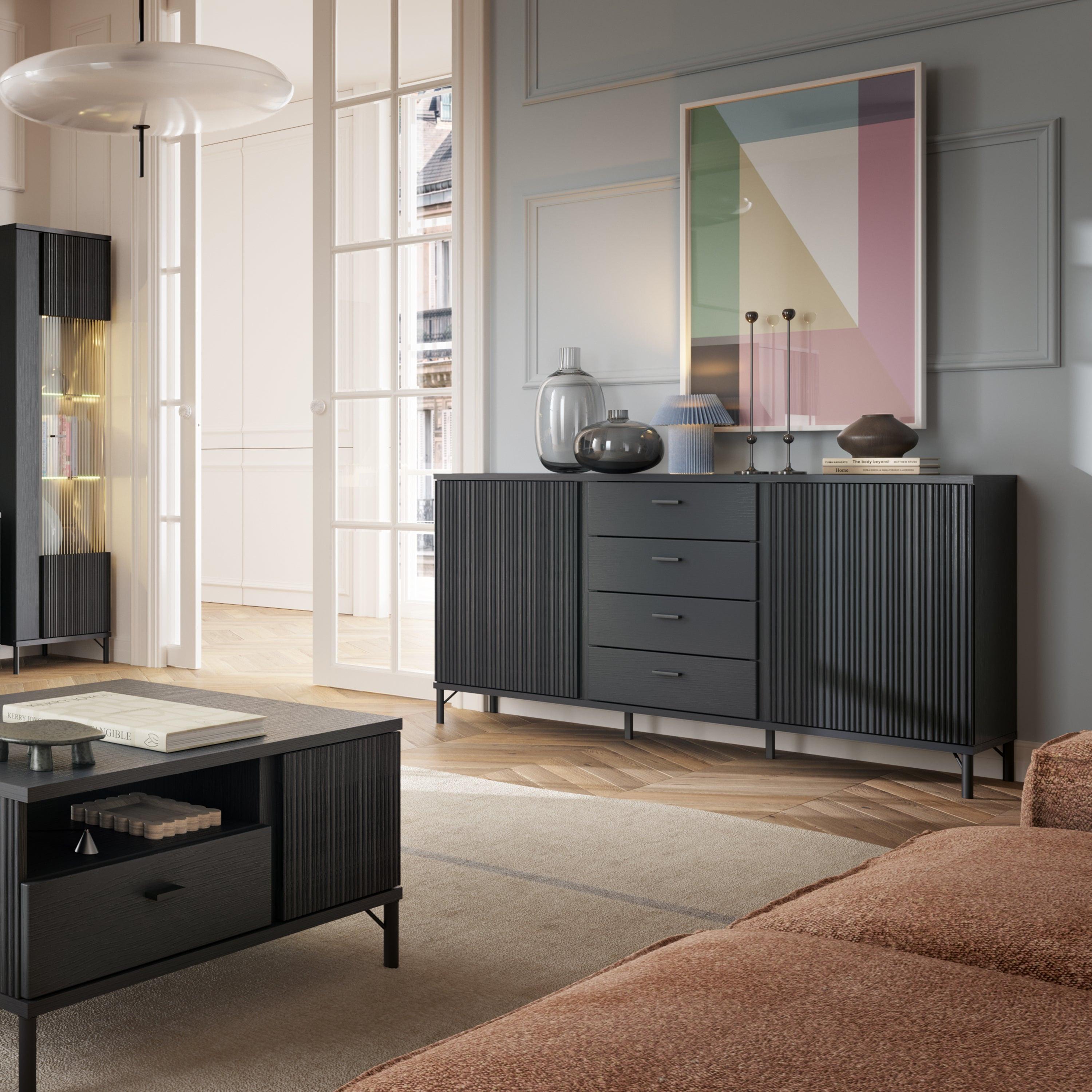 Lusaka Sideboard 2 Door 4 Drawer in Black Graphite - image 4