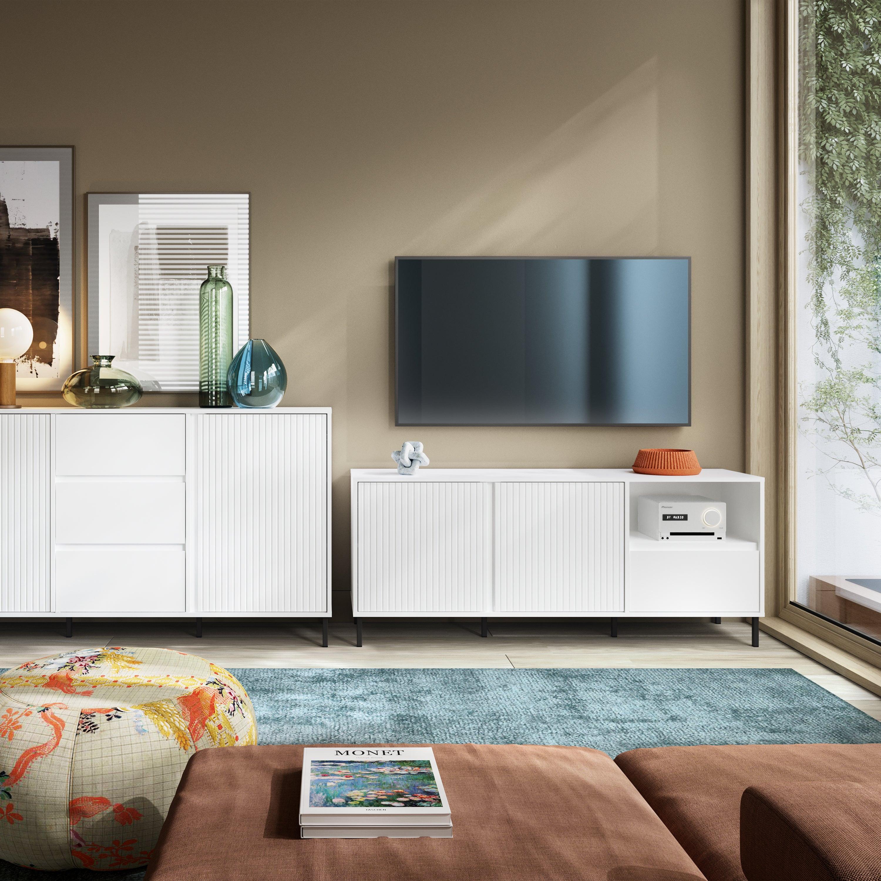 Avenale Wide TV Cabinet 2 Door 1 Drawer in Alpine White High Gloss - image 5