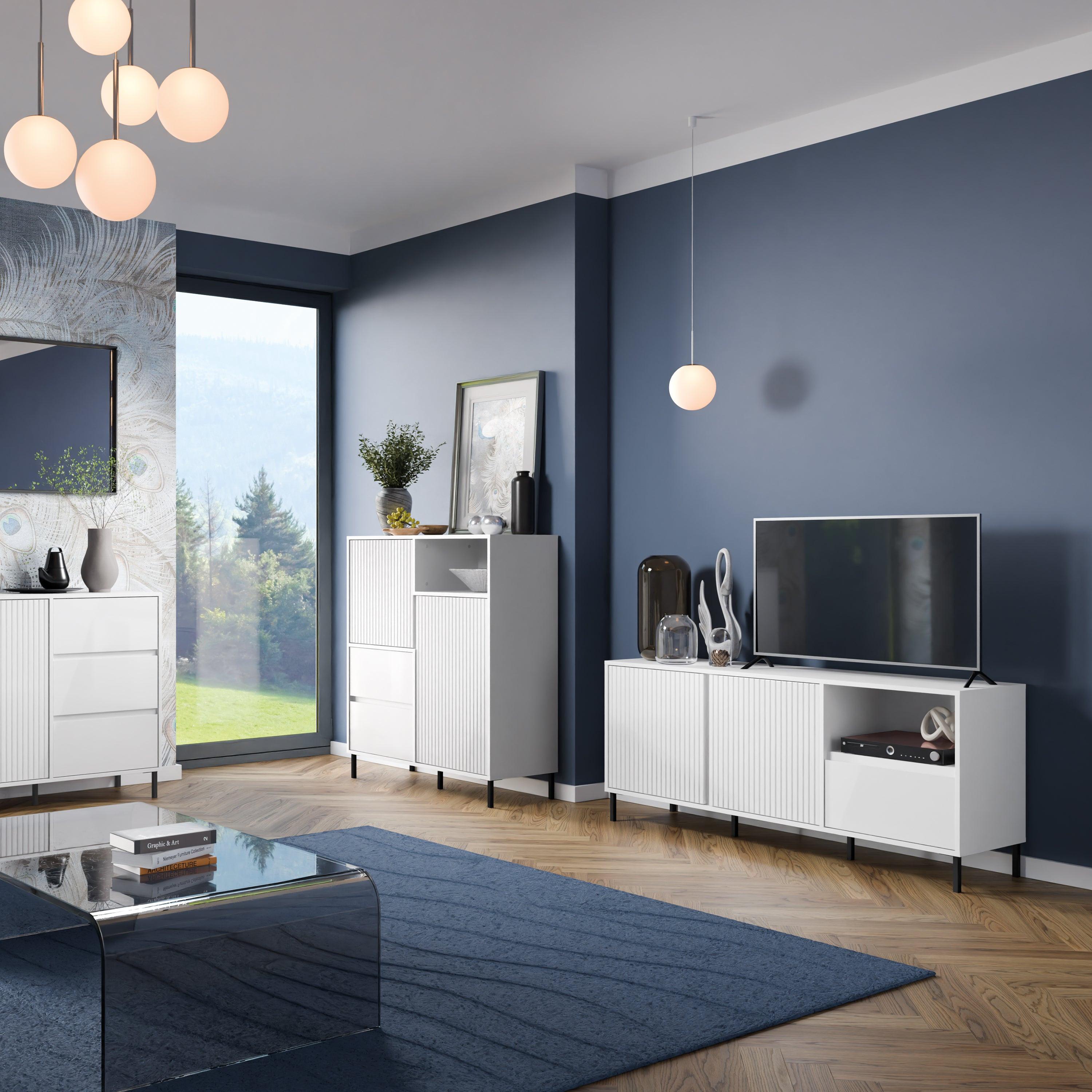 Avenale Wide TV Cabinet 2 Door 1 Drawer in Alpine White High Gloss - image 6