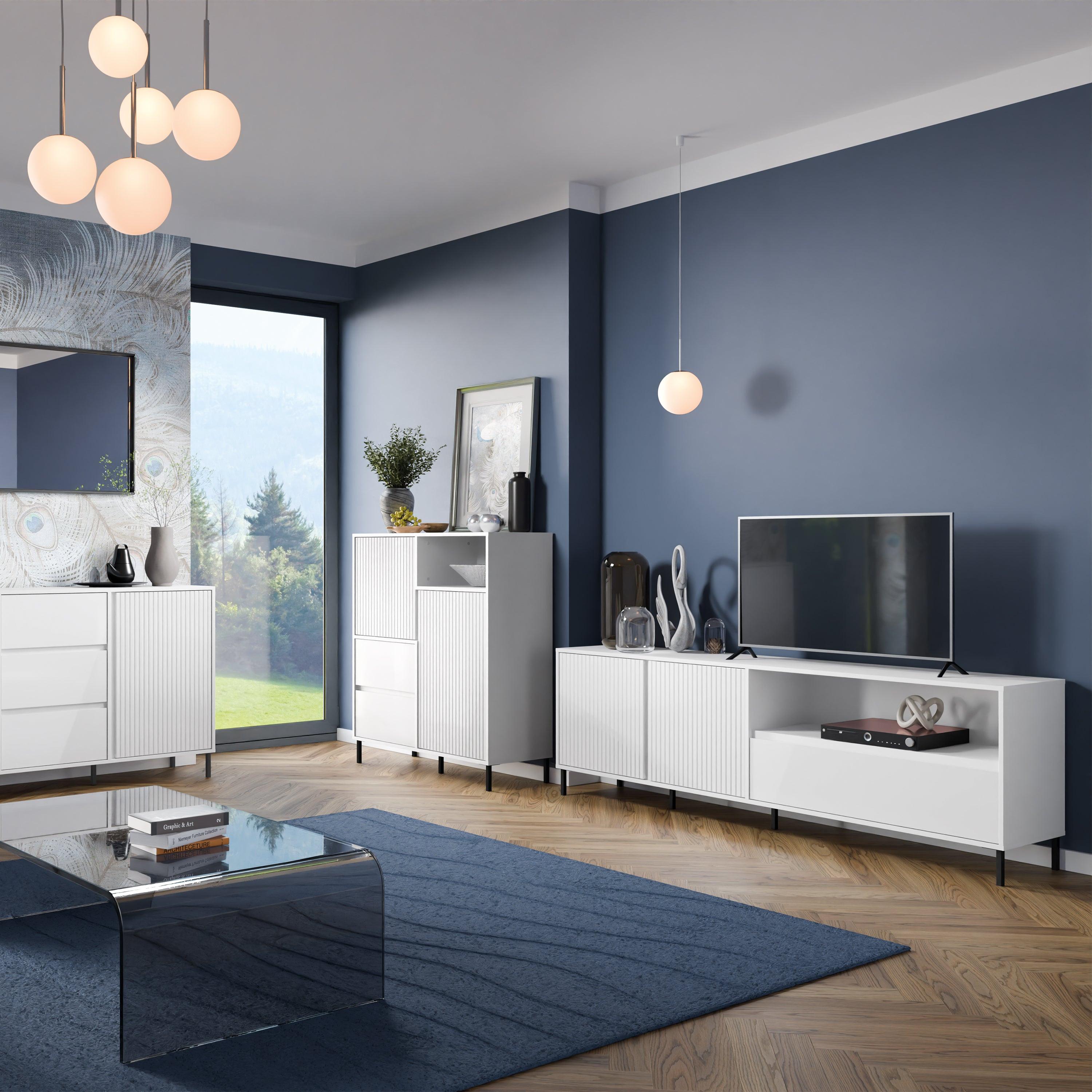 Avenale TV Cabinet 2 Door 1 Drawer in Alpine White High Gloss - image 5