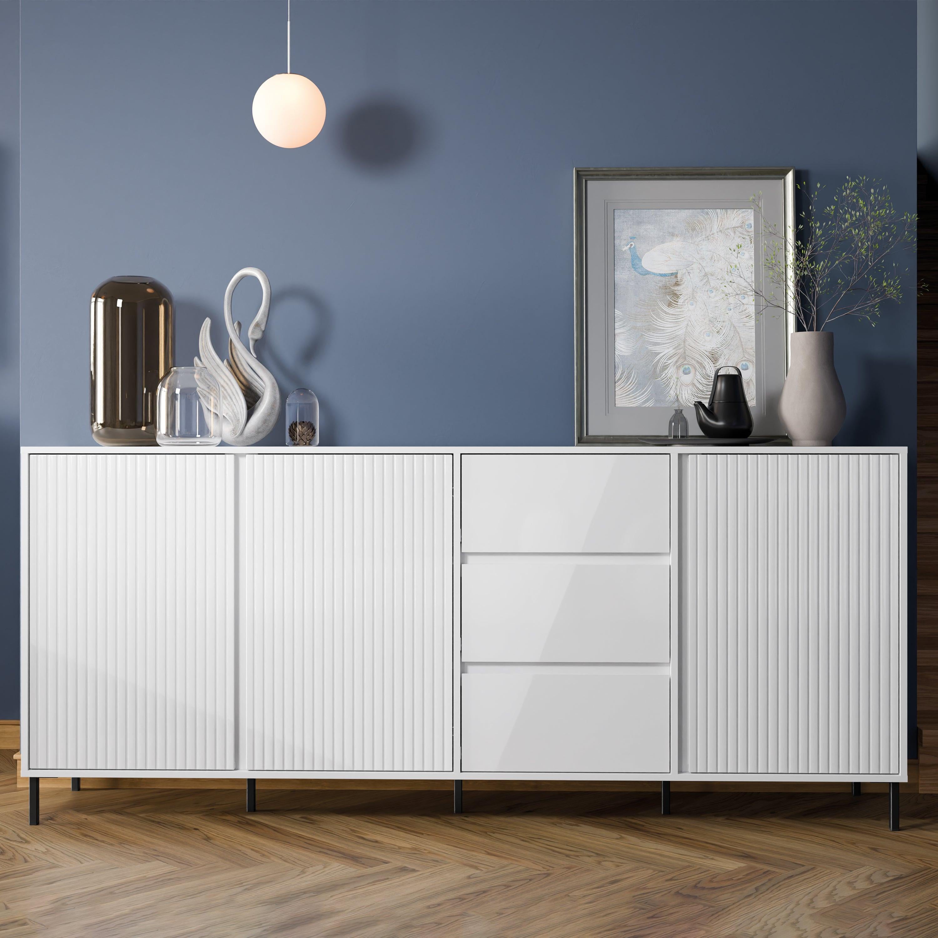 Avenale Sideboard 3 Door 3 Drawer in Alpine White High Gloss - image 4