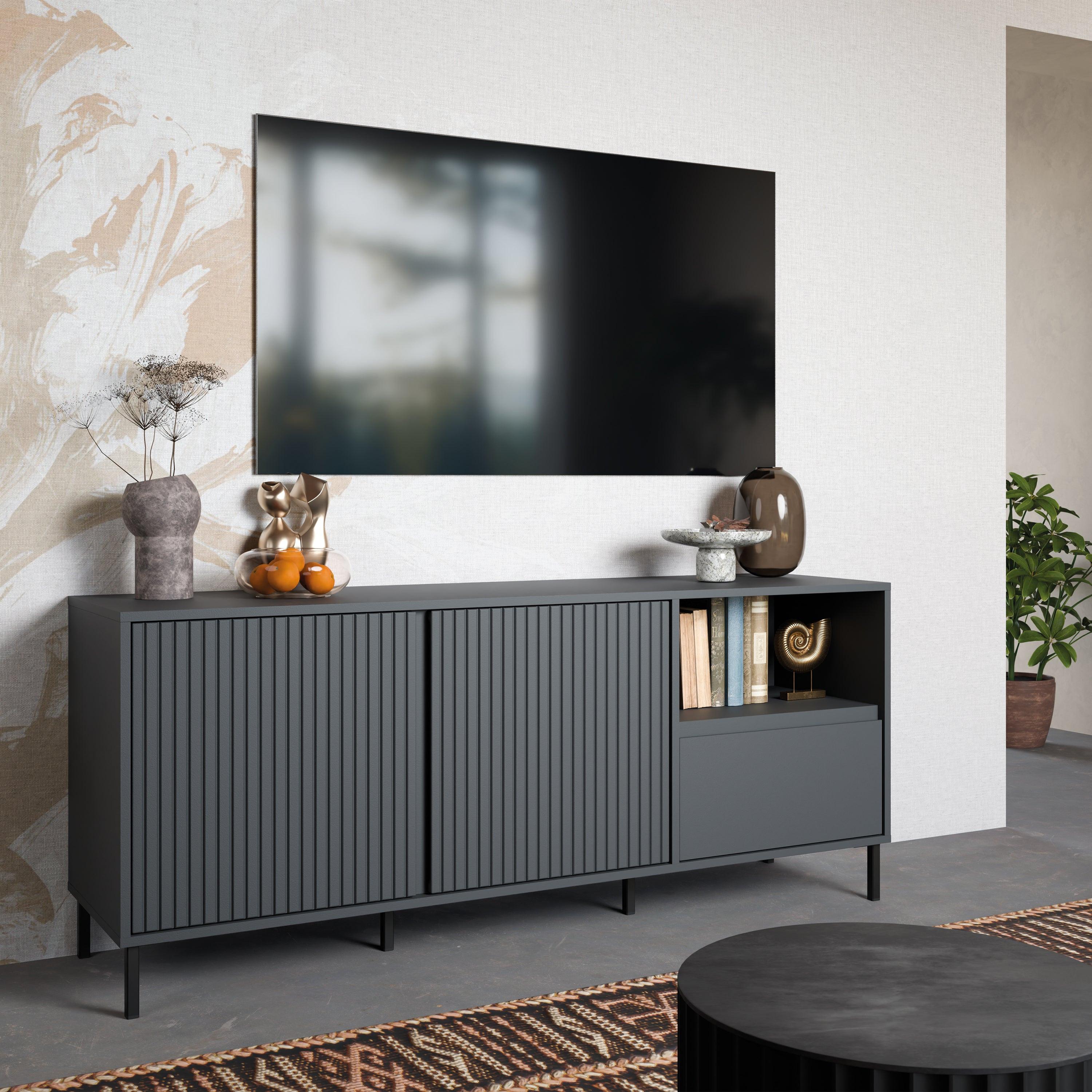 Avenale Wide TV Cabinet 2 Door 1 Drawer in Anthracite - image 4