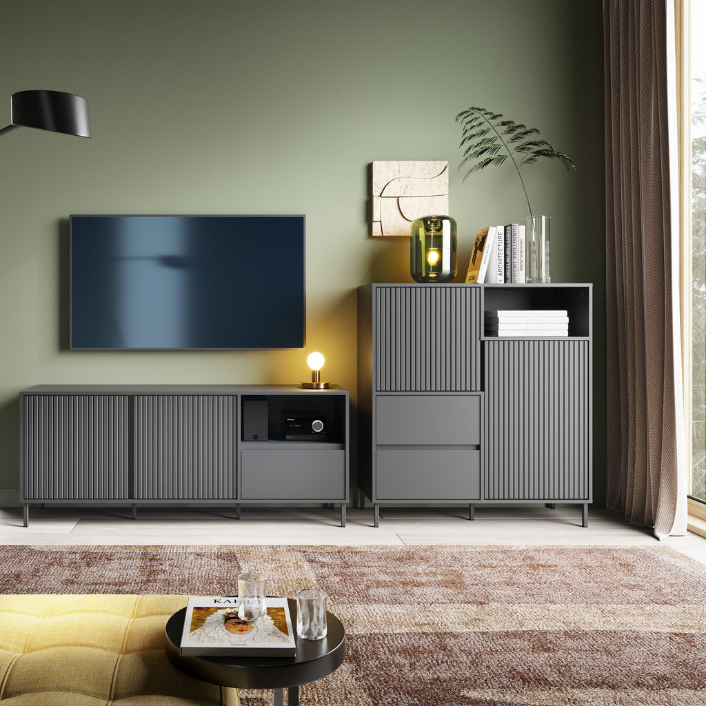 Avenale Wide TV Cabinet 2 Door 1 Drawer in Anthracite - image 5