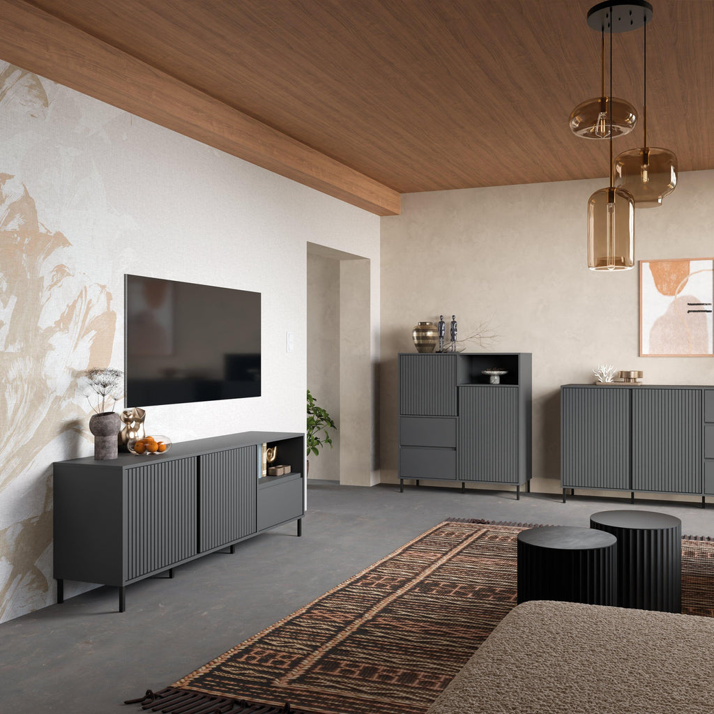 Avenale Wide TV Cabinet 2 Door 1 Drawer in Anthracite - image 6