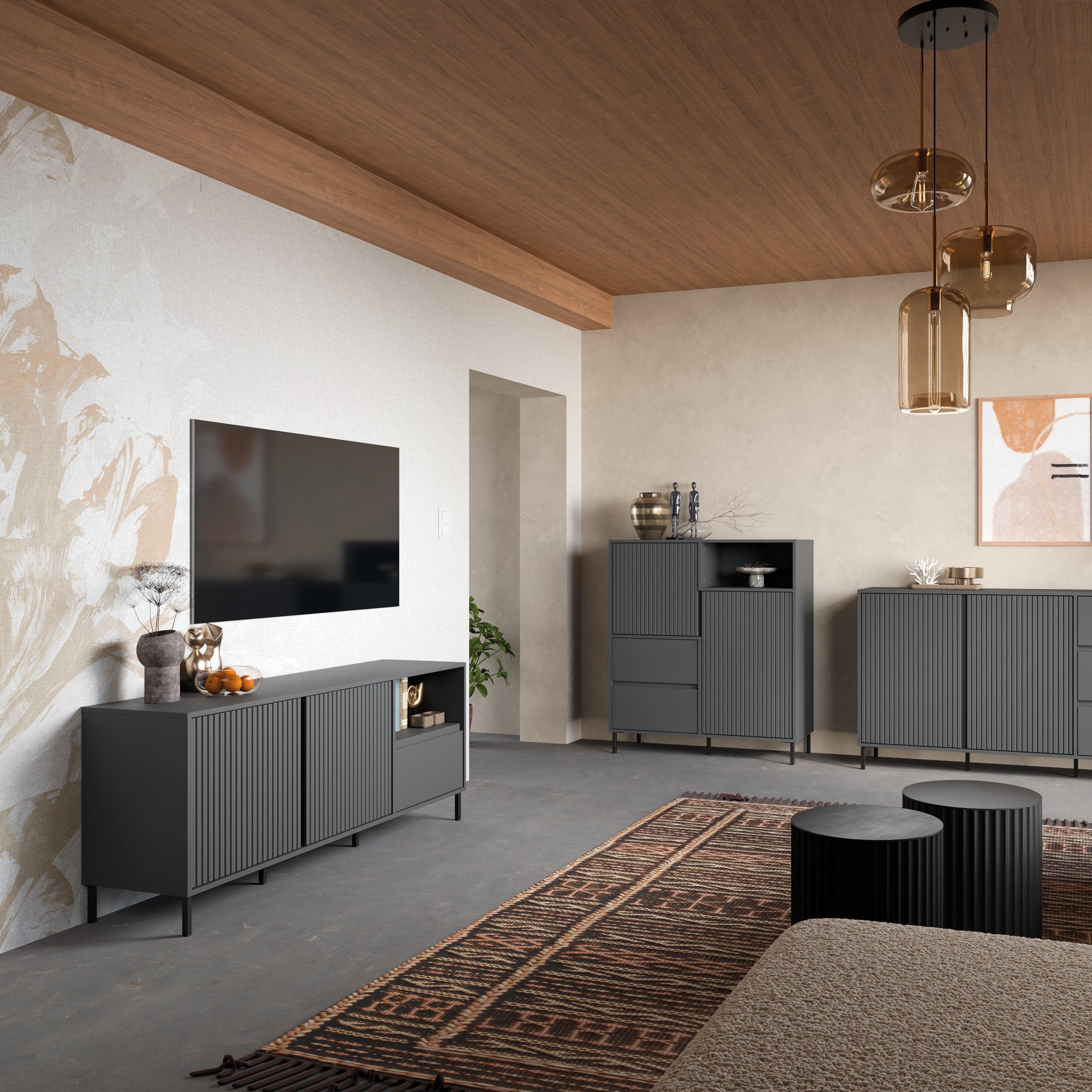 Avenale Wide TV Cabinet 2 Door 1 Drawer in Anthracite - image 6