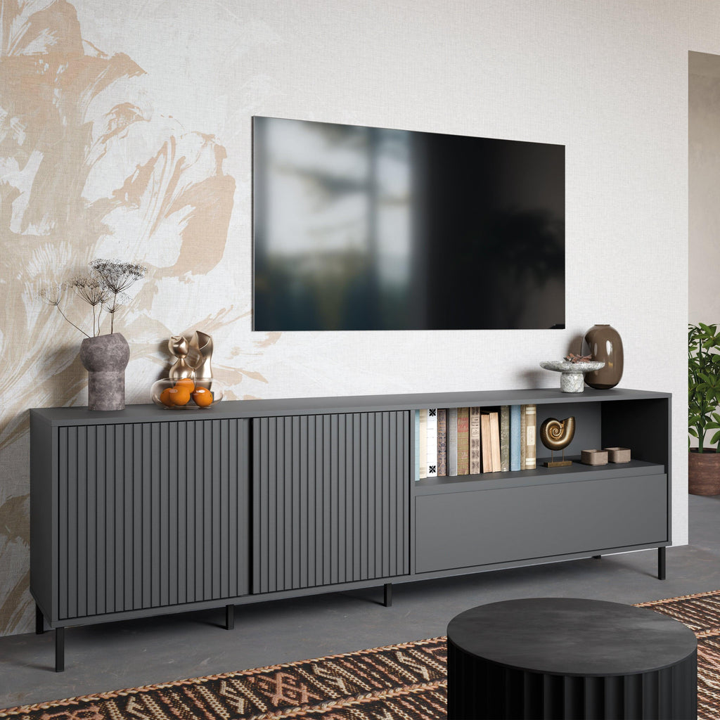 Avenale TV Cabinet 2 Door 1 Drawer in Anthracite - image 4