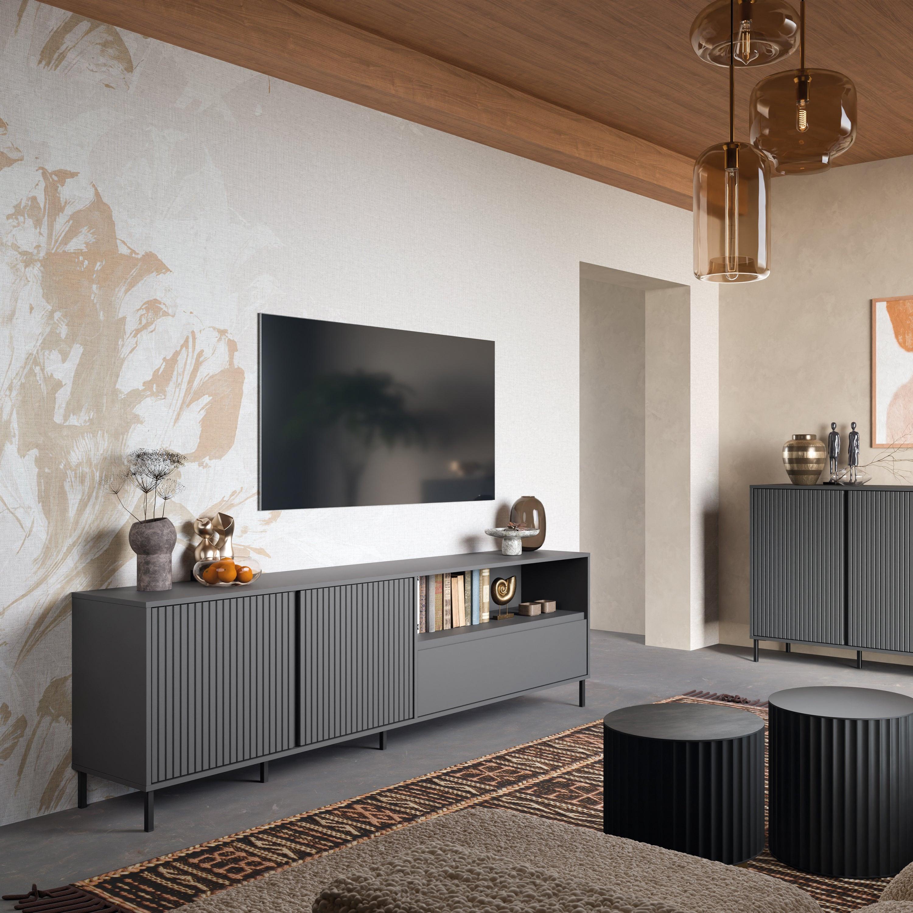 Avenale TV Cabinet 2 Door 1 Drawer in Anthracite - image 5