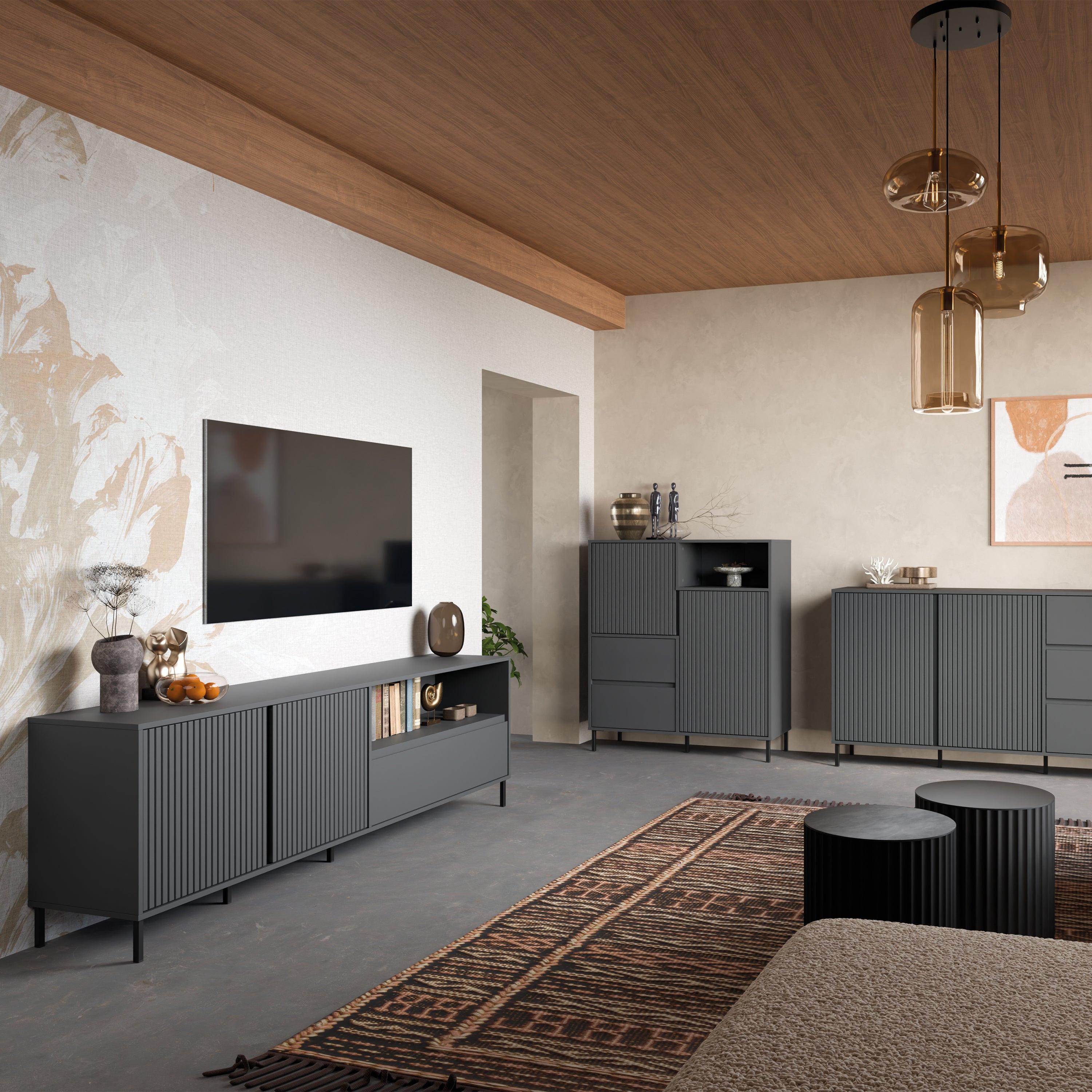 Avenale TV Cabinet 2 Door 1 Drawer in Anthracite - image 6