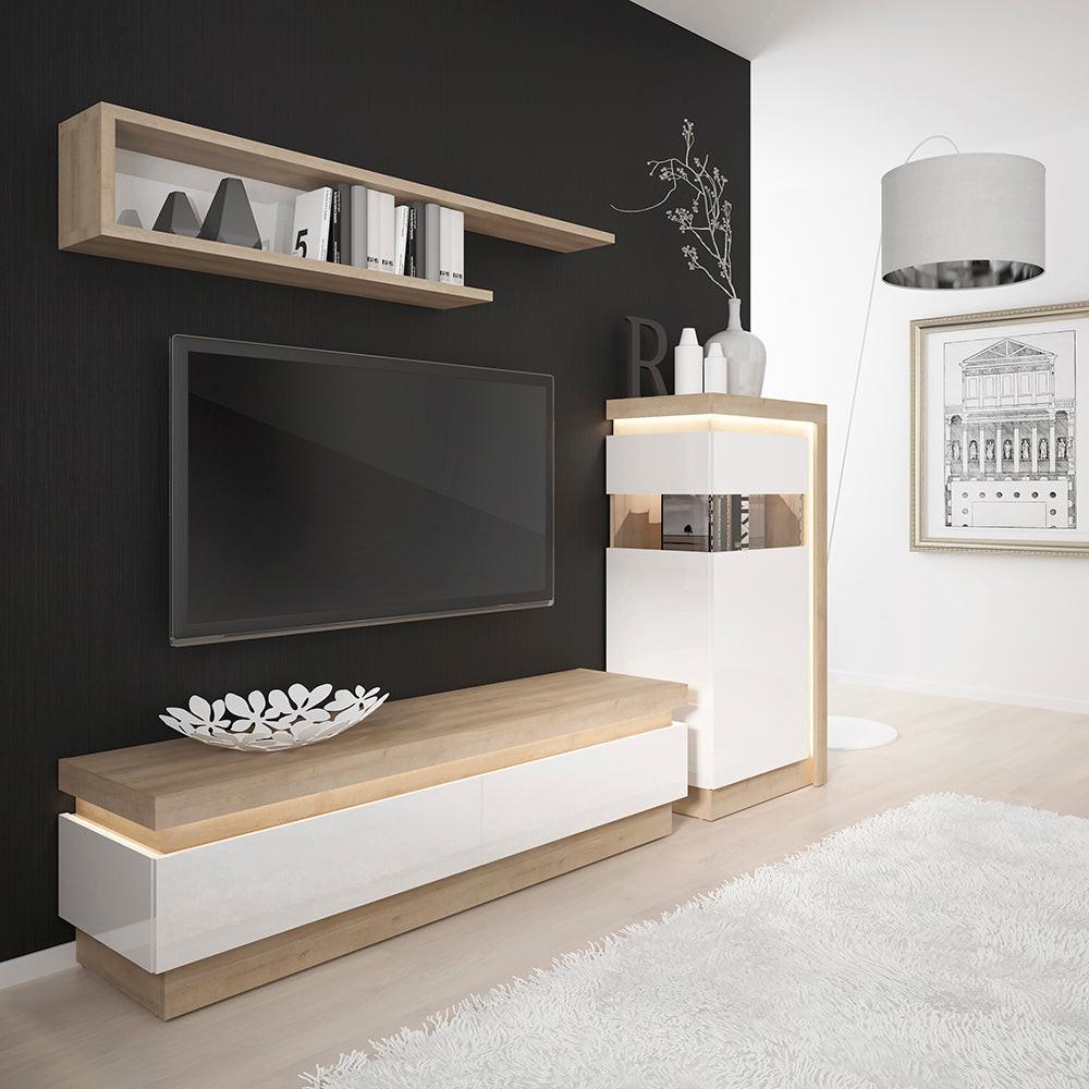 Lyon 2 Drawer TV Cabinet in Riviera Oak/White High Gloss - image 3