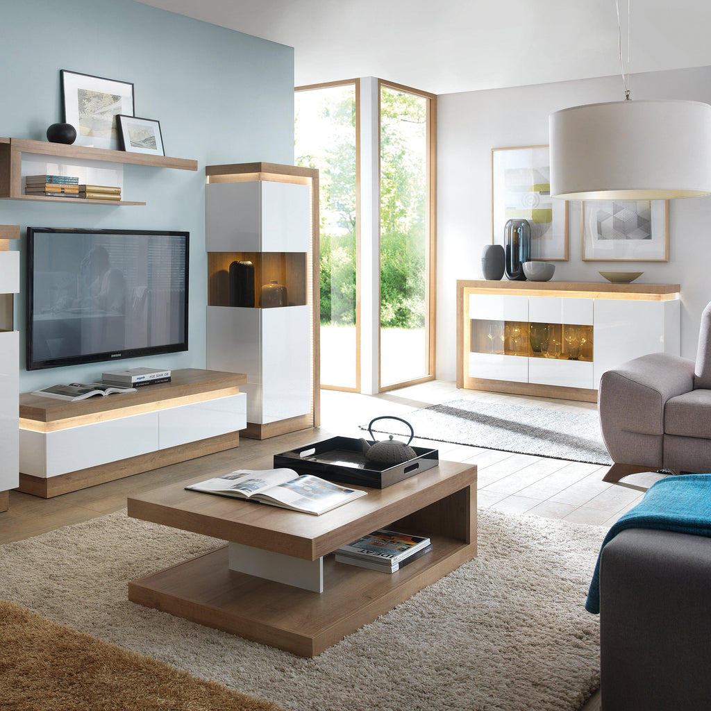 Lyon 3 Door Glazed Sideboard in Riviera Oak/White High Gloss - image 4