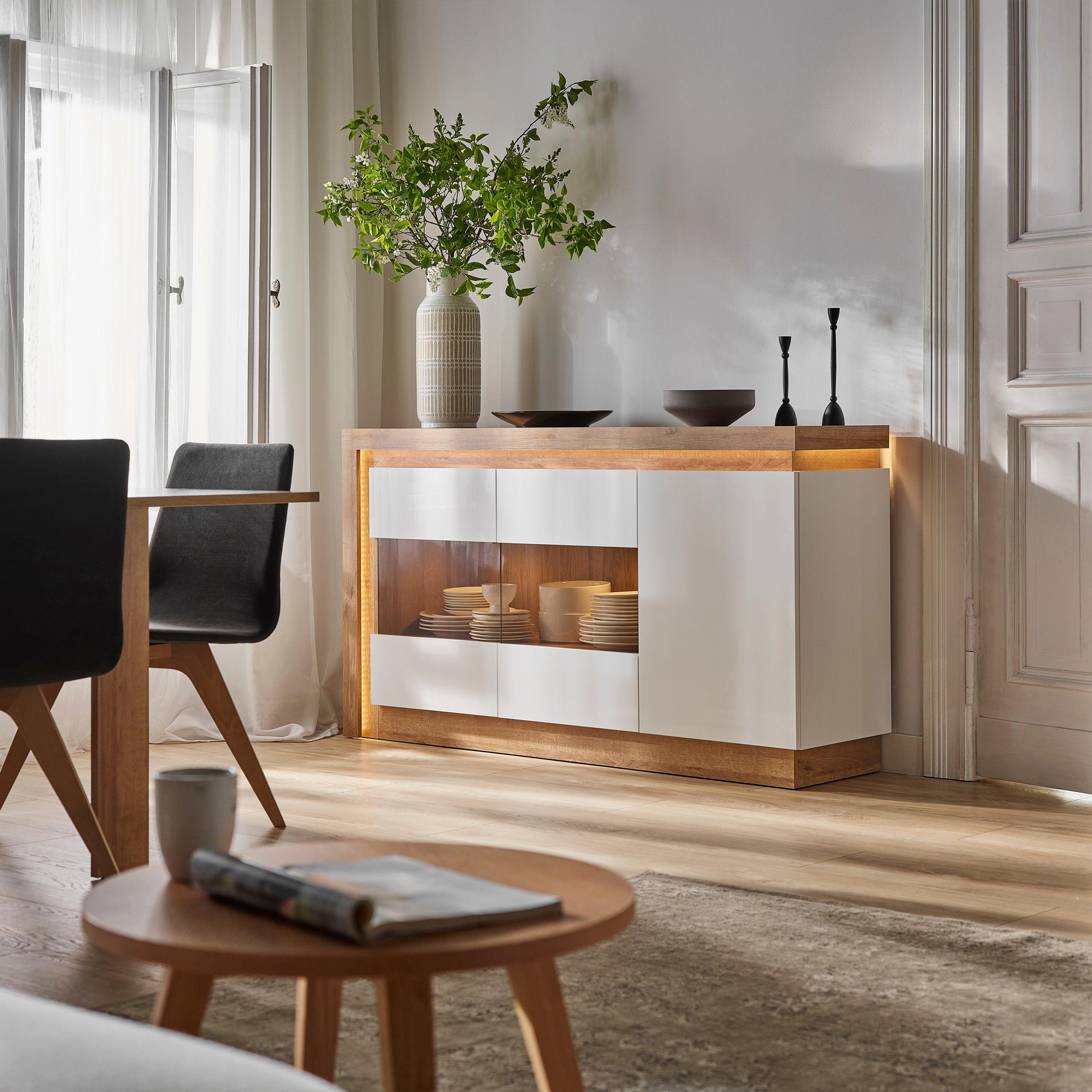 Lyon 3 Door Glazed Sideboard in Riviera Oak/White High Gloss - image 5