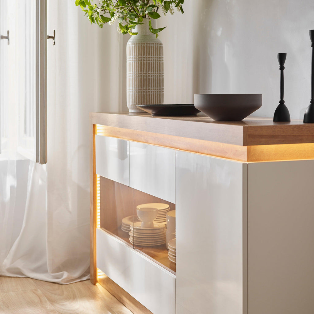 Lyon 3 Door Glazed Sideboard in Riviera Oak/White High Gloss - image 6