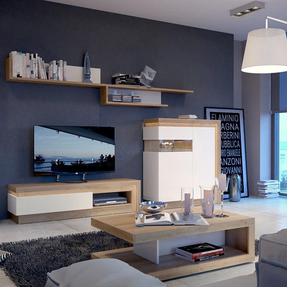 Lyon Designer Coffee Table in Riviera Oak/White High Gloss - image 3