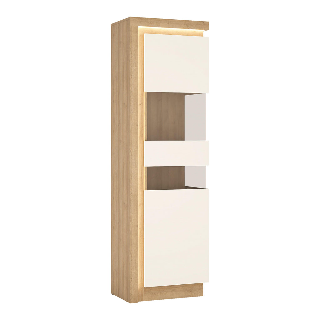 Lyon Tall Narrow Display Cabinet (RHD) in Riviera Oak/White High Gloss - image 2