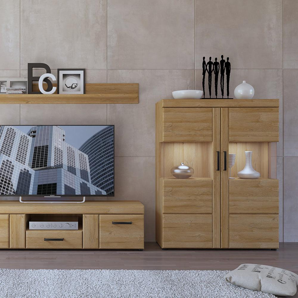Cortina Low Wide 2 Door Display Cabinet in Grandson Oak - image 4