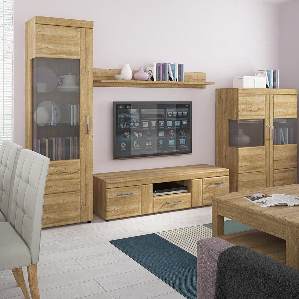 Cortina 2 Door 1 Drawer Wide TV Cabinet in Grandson Oak - image 5